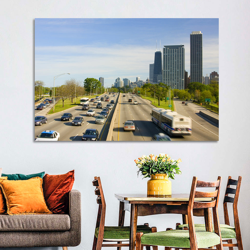 Chicago Expressway Toward Downtown Skyline Wall Art