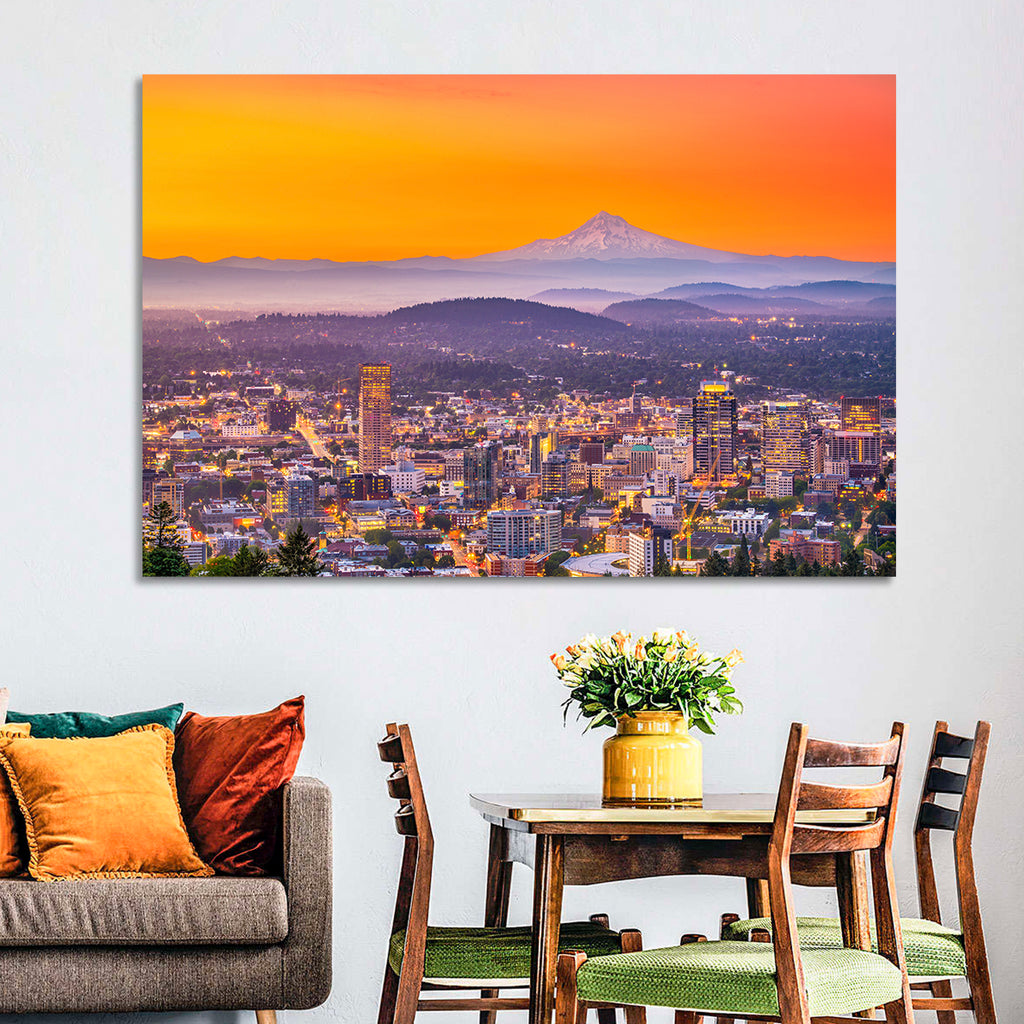 Mount Hood Over Portland Skyline Wall Art