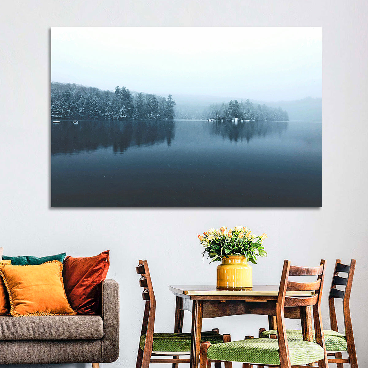 Burr Pond Winter Reflection Wall Art in a room, landscape