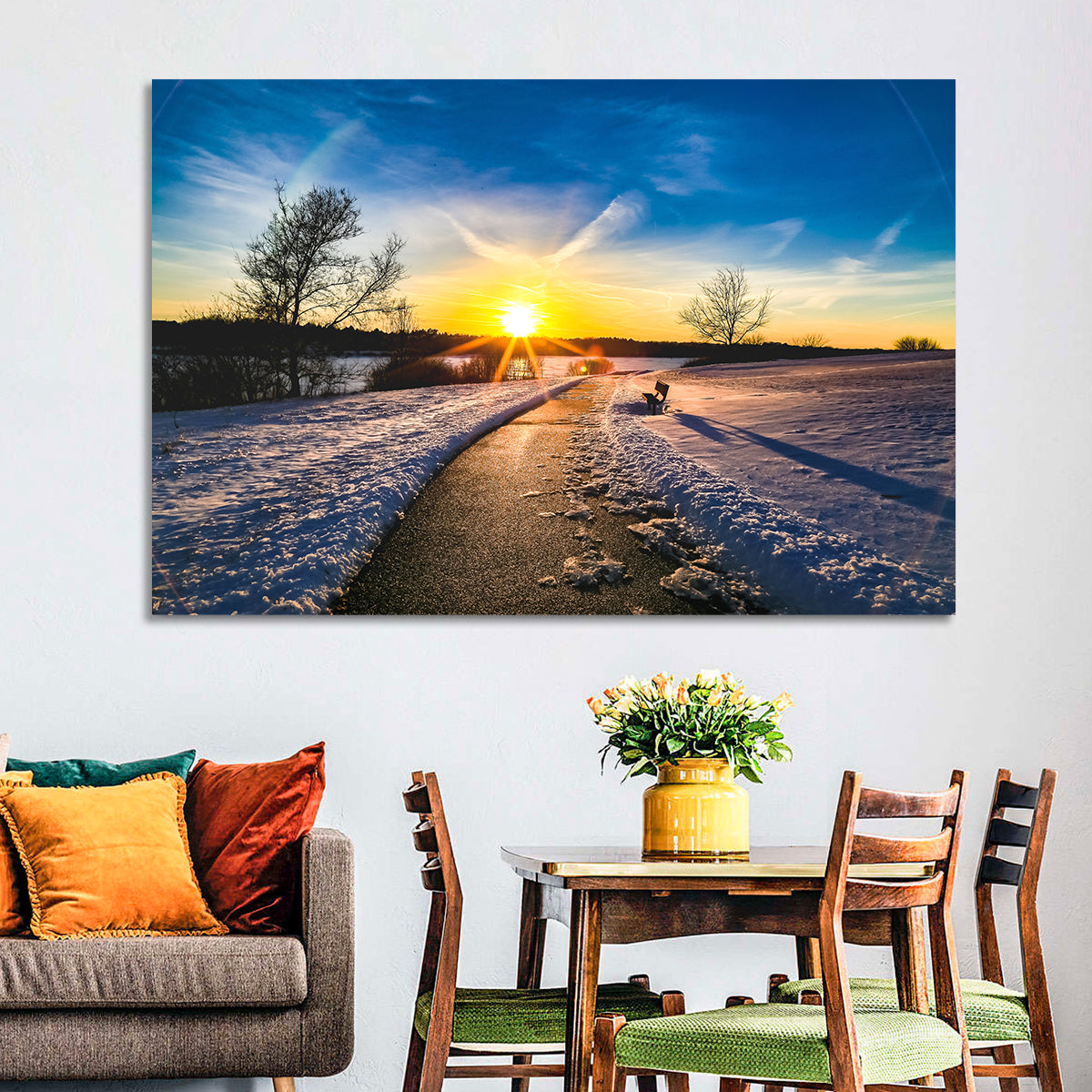 Lake Zorinsky Winter Sunrise Wall Art in a room, landscape