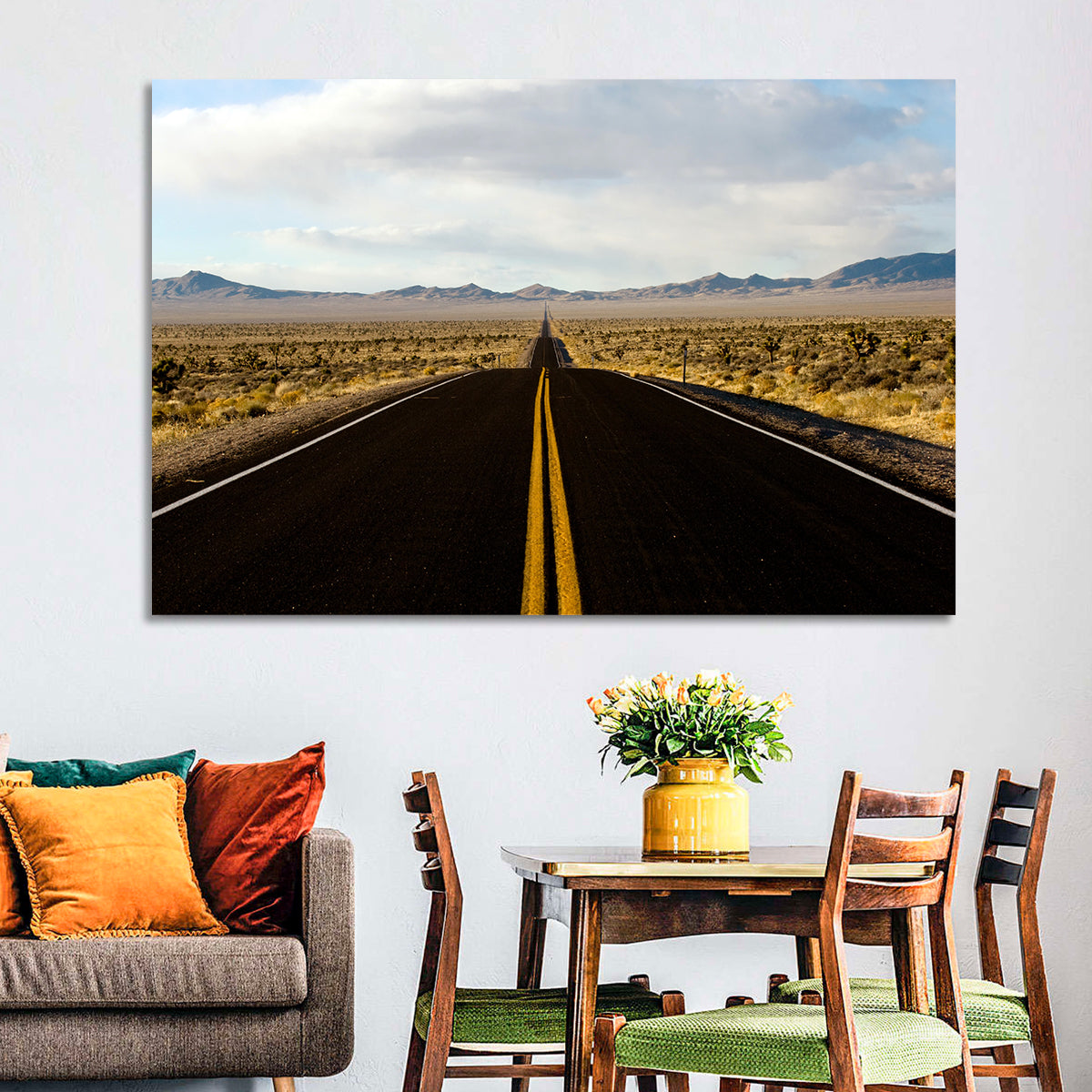 Nevada Desert Highway Wall Art in a room, landscape