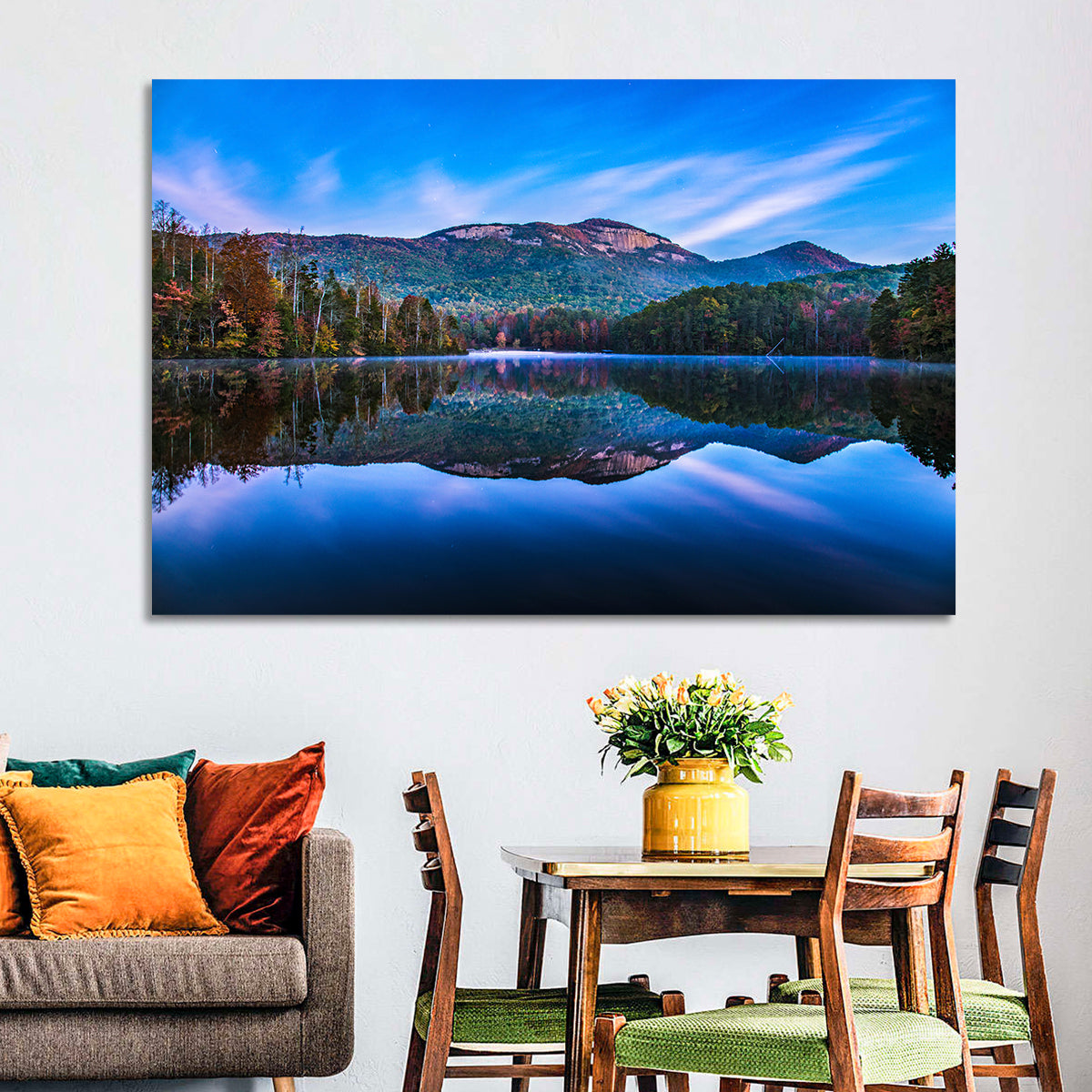 Pinnacle Lake Reflection Wall Art in a room, landscape
