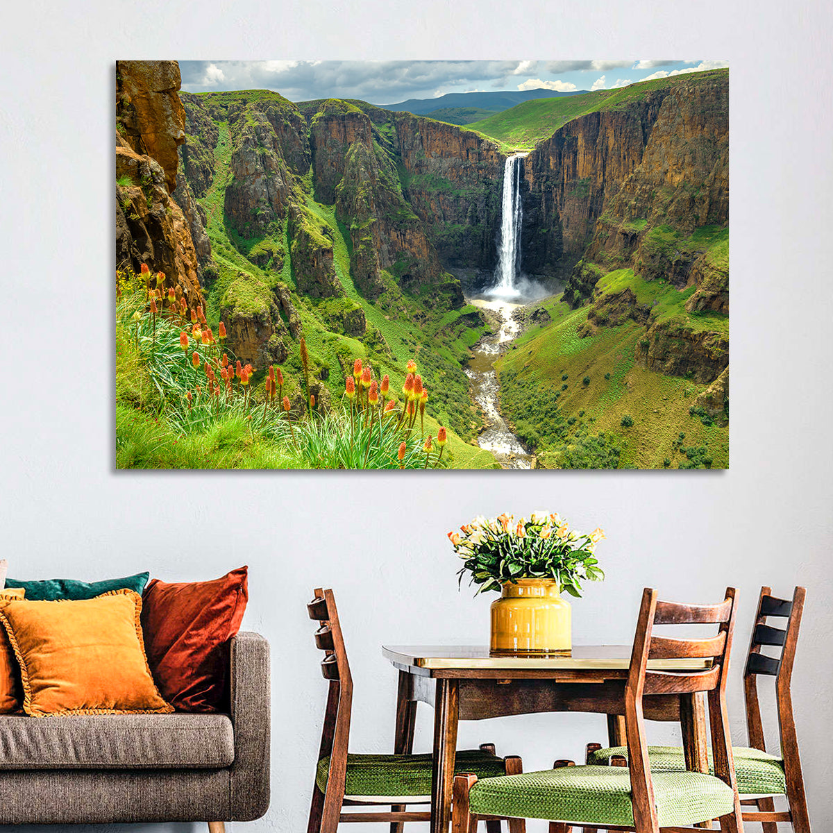 Maletsunyane Falls with Torch Lilies Wall Art