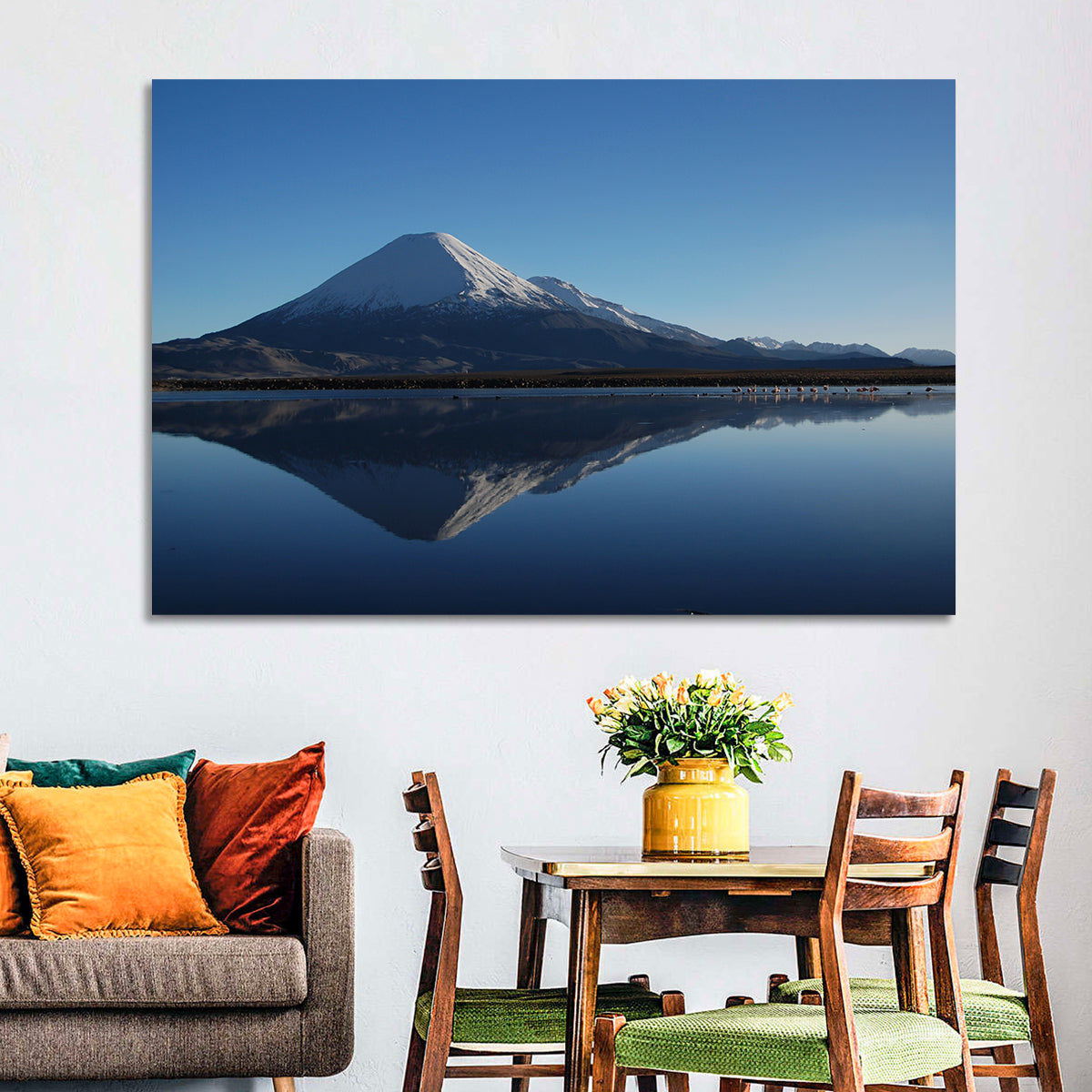 Chungara Lake Reflection Wall Art in a room, landscape