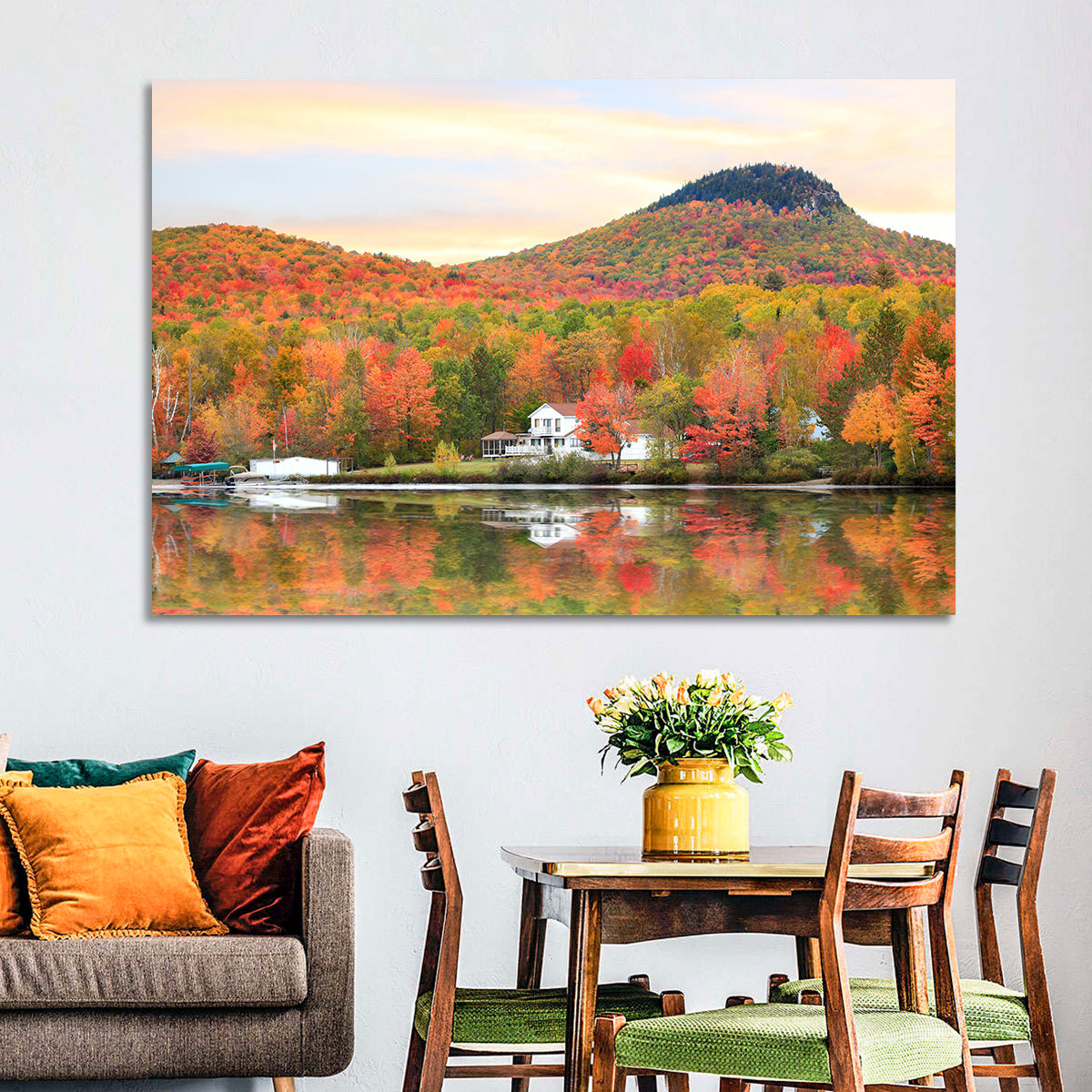 Groton Lakehouse Reflection Wall Art in a room, landscape