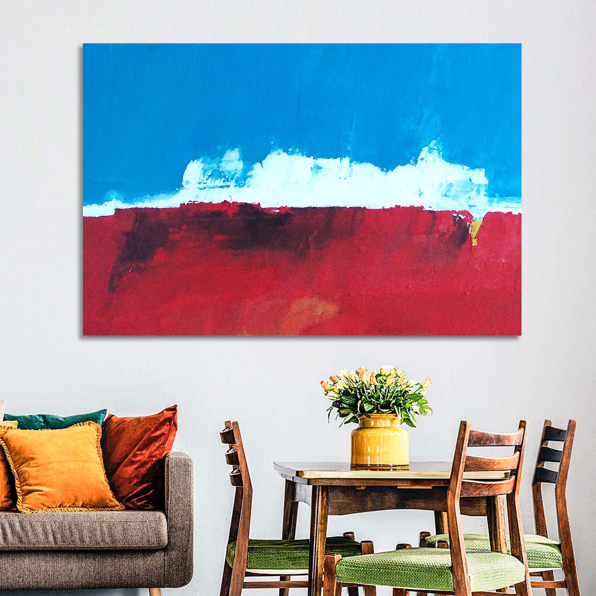 Ocean Horizon Abstract Wall Art in a room, landscape