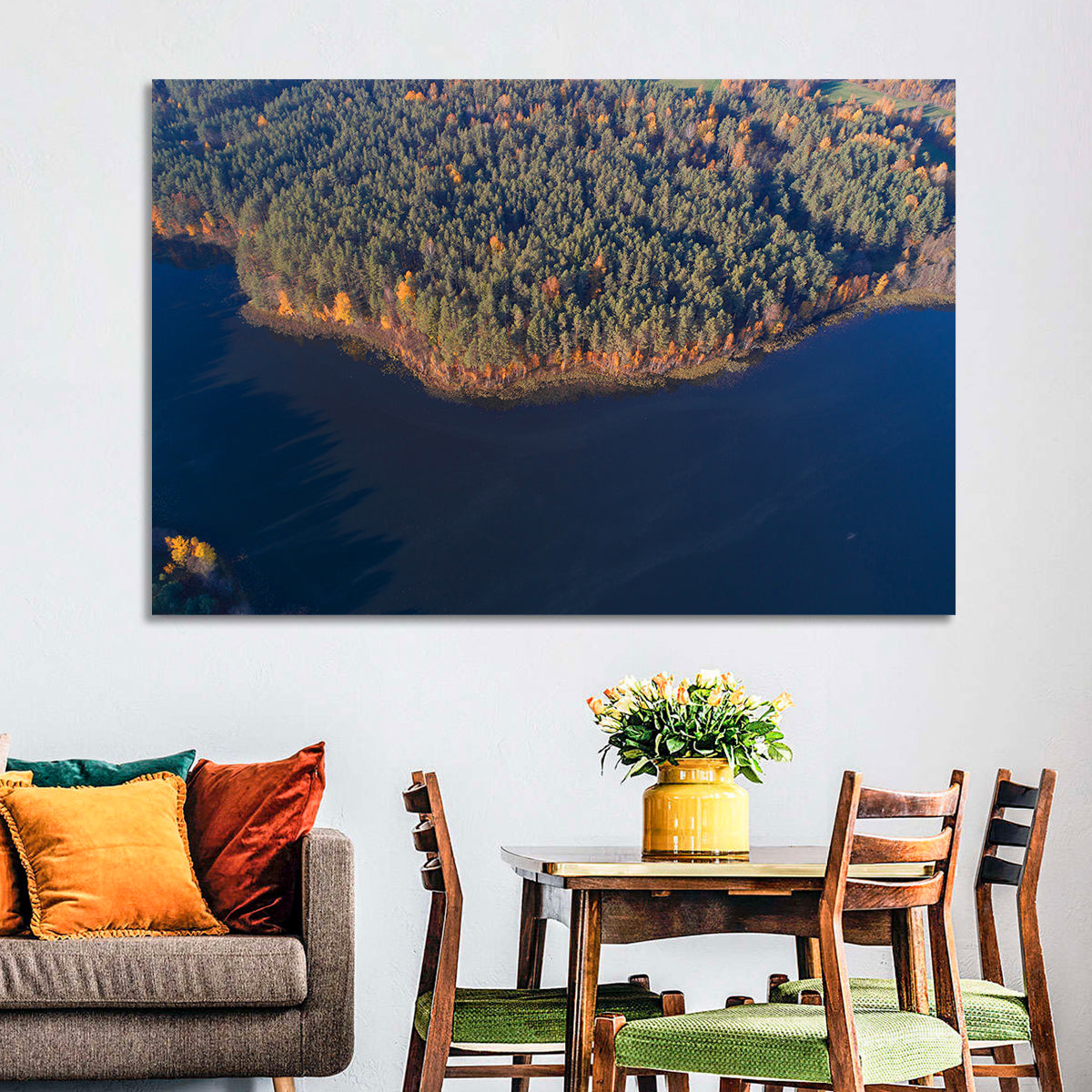 Lake Dolysets Aerial View Wall Art in a room, landscape