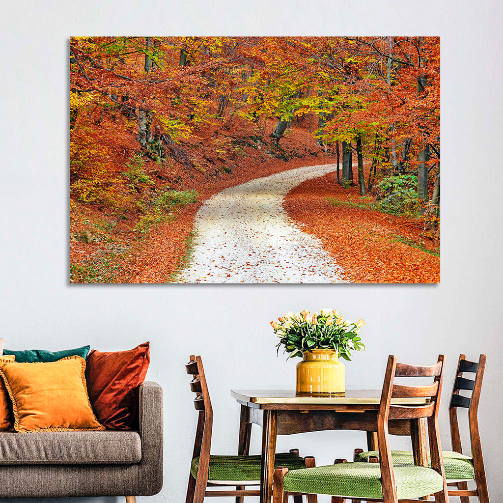 Misty Gravel Path Through Autumn Trees Wall Art