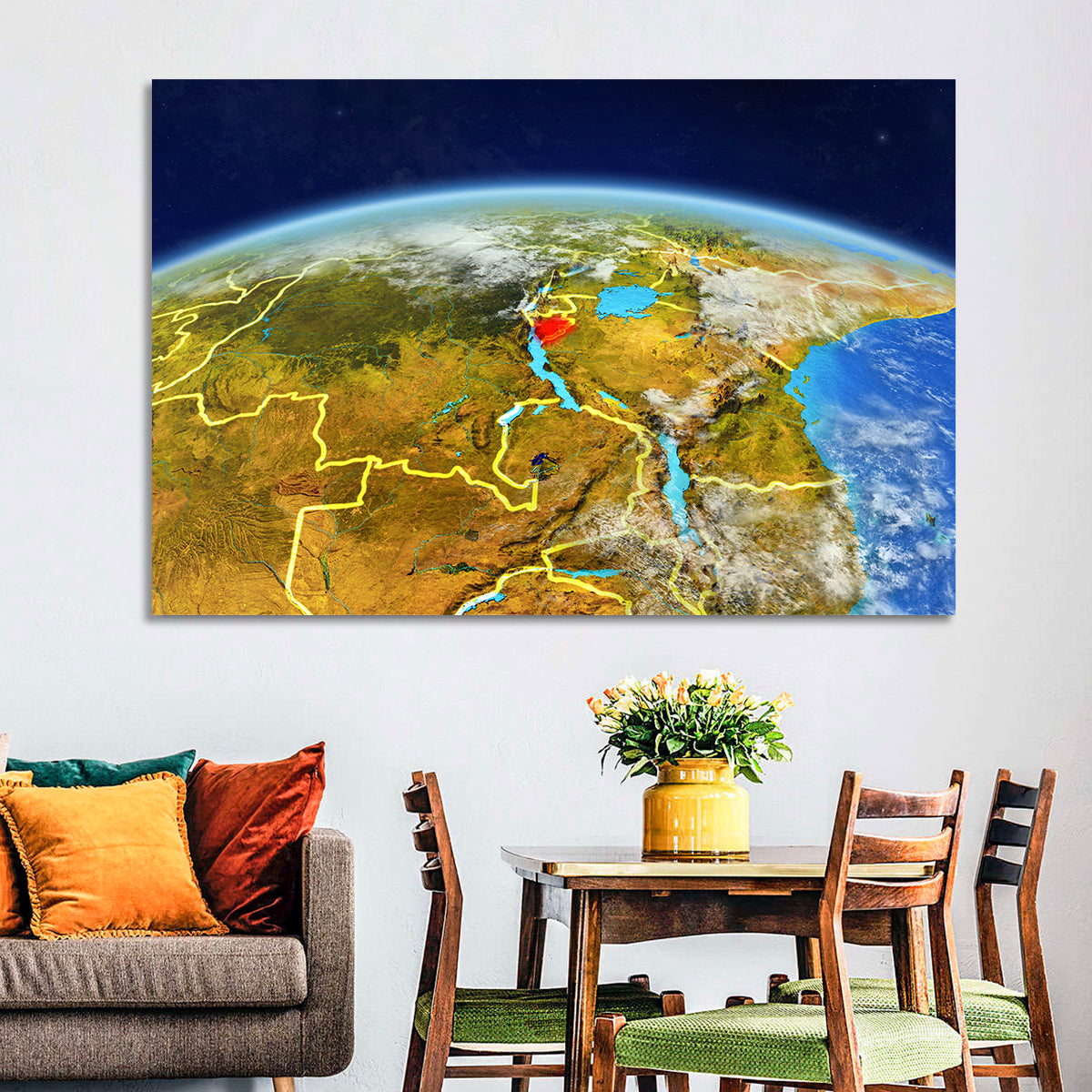 East Africa Great Lakes from Space Wall Art in a room, landscape