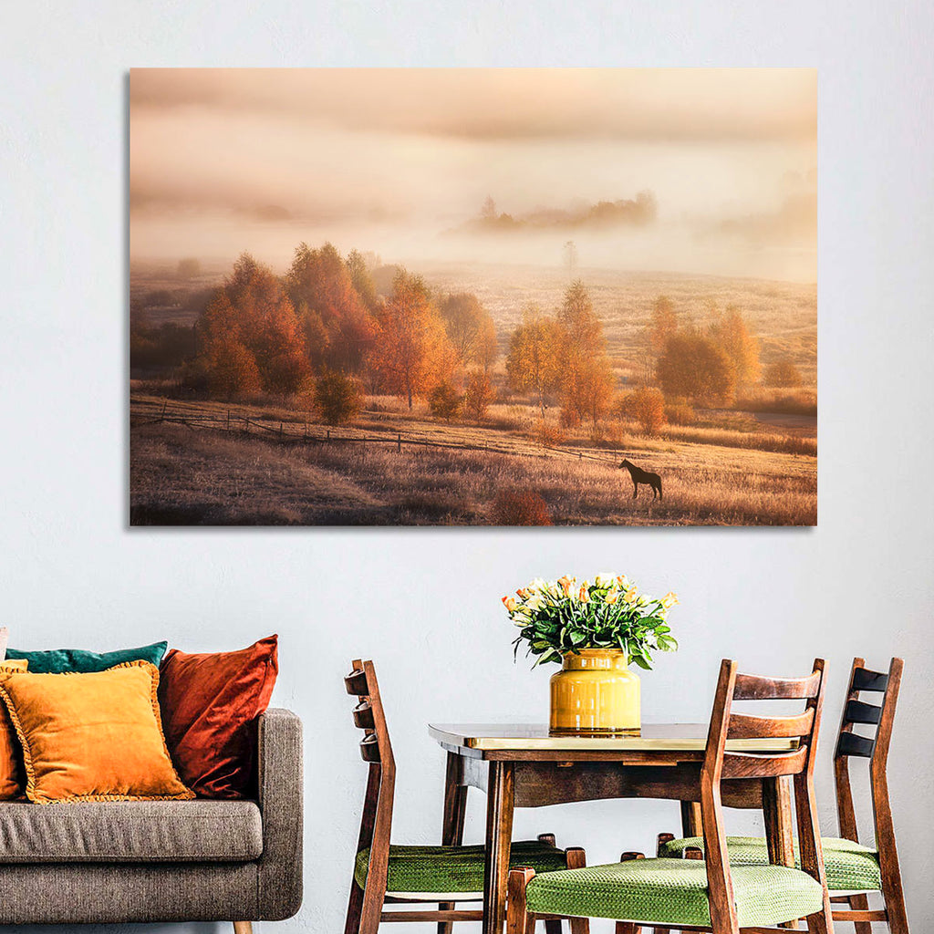 Autumn Morning Horse Silhouette Wall Art