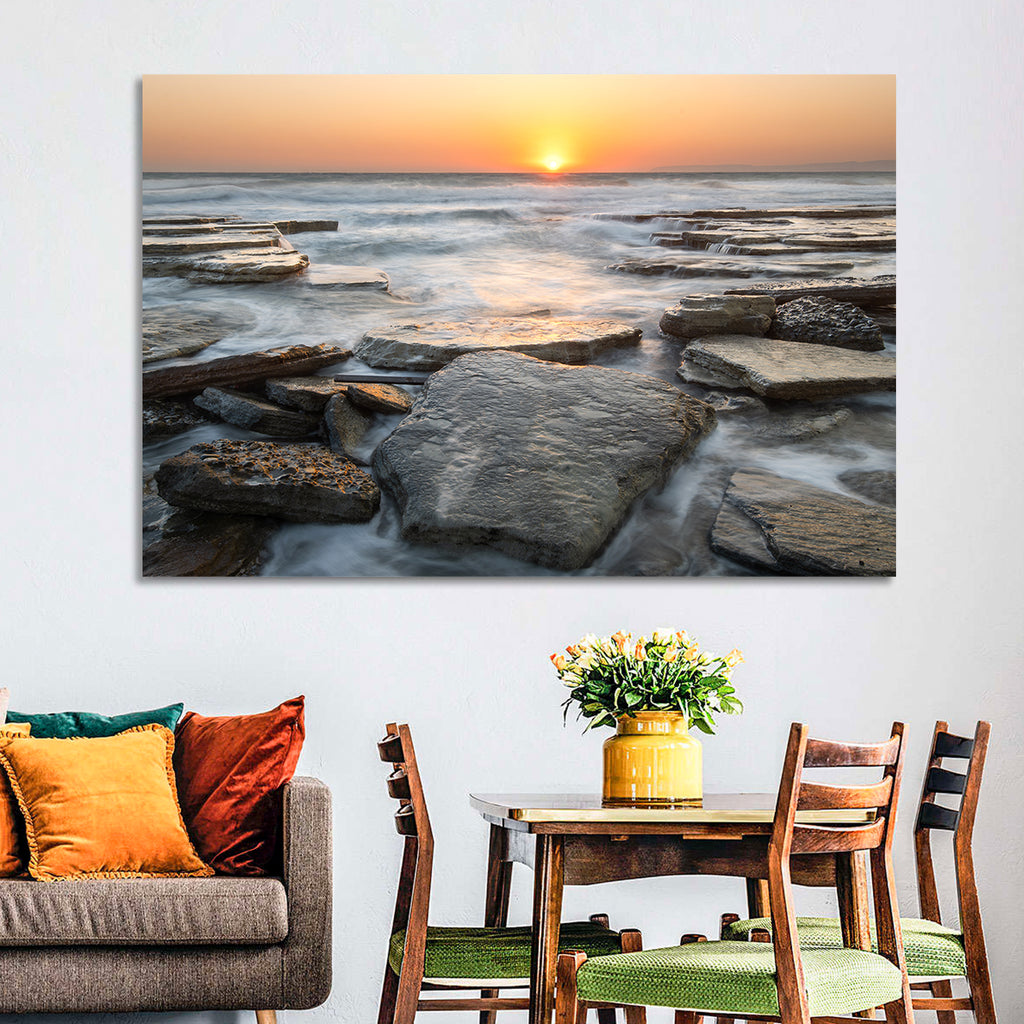 Golden Hour Rock Shoreline Sunset Wall Art