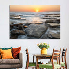 Golden Hour Rock Shoreline Sunset Wall Art