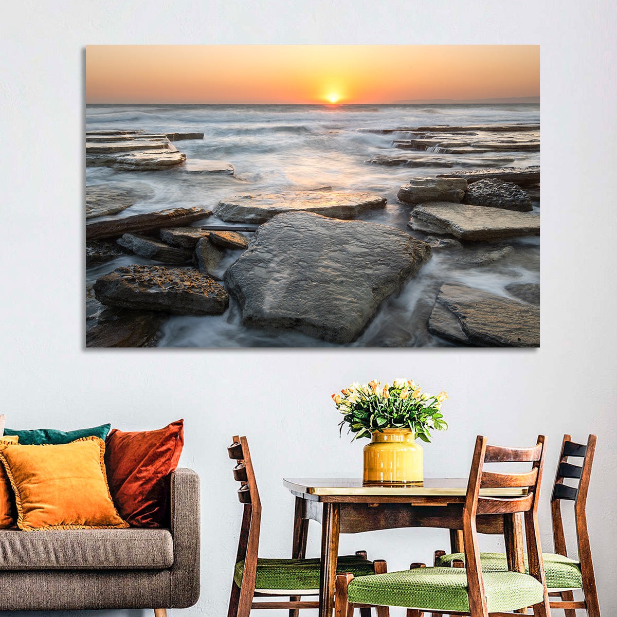 Golden Hour Rock Shoreline Sunset Wall Art