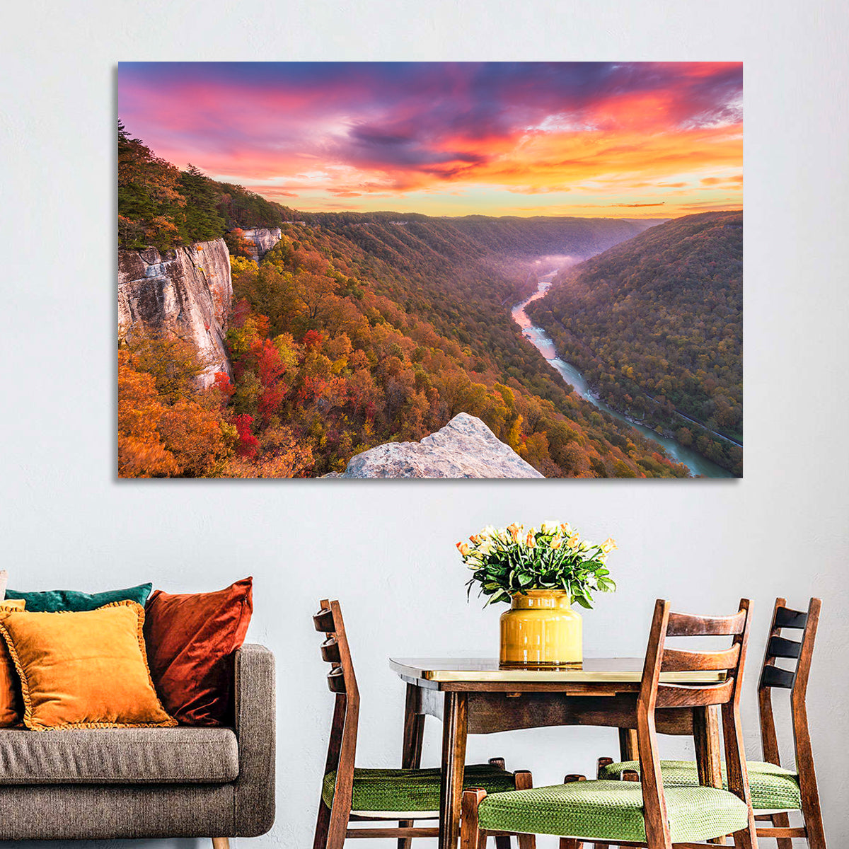 New River Gorge Sunset Wall Art in a room, landscape