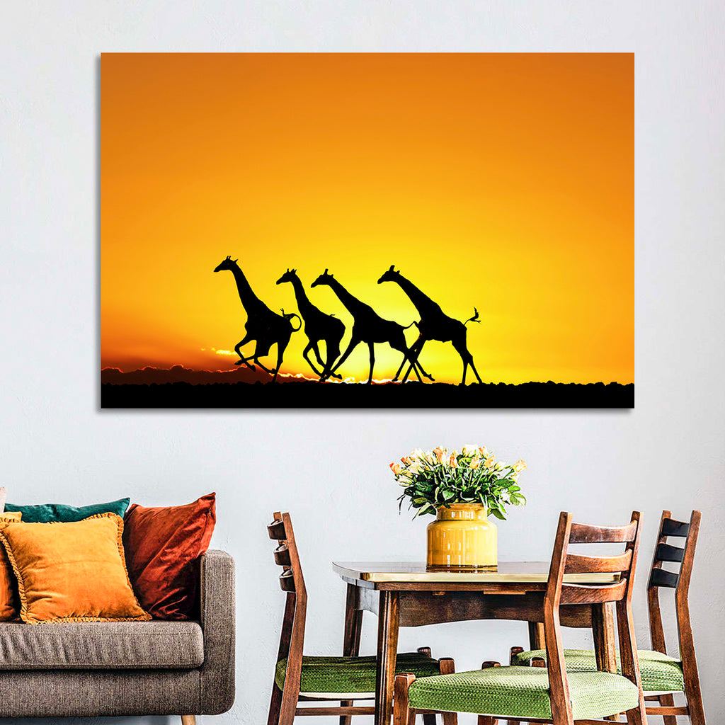 Savanna Giraffes at Sunset Wall Art