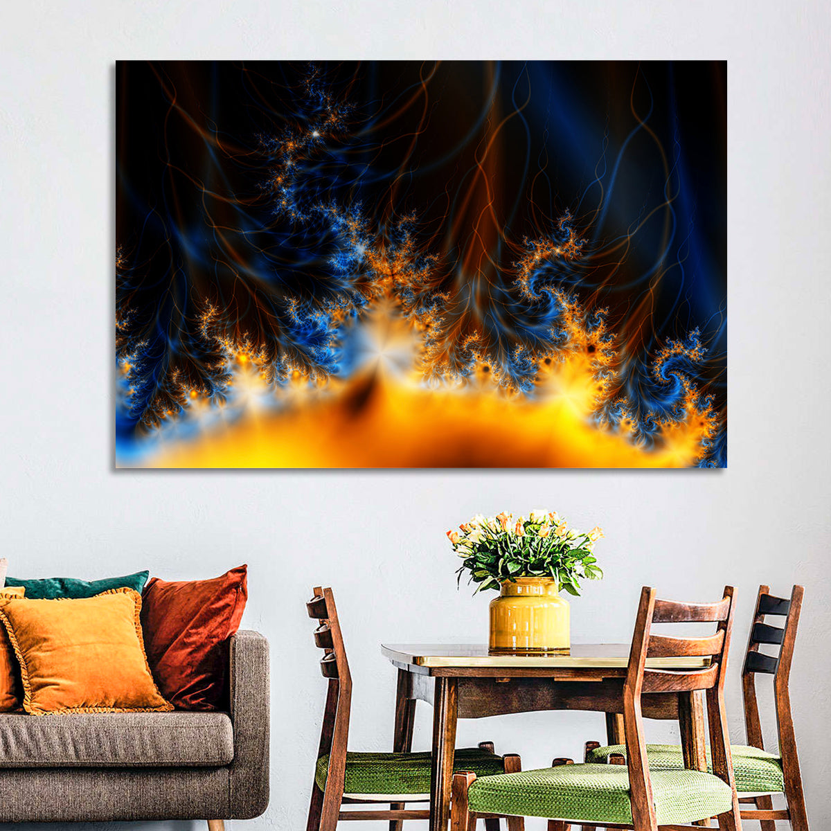 Solar Flare Fractal Flame Wall Art in a room, landscape
