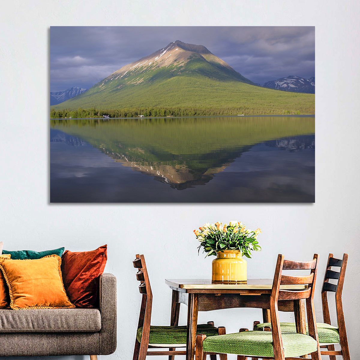Mount Tanalian from Lake Clark Wall Art in a room, landscape