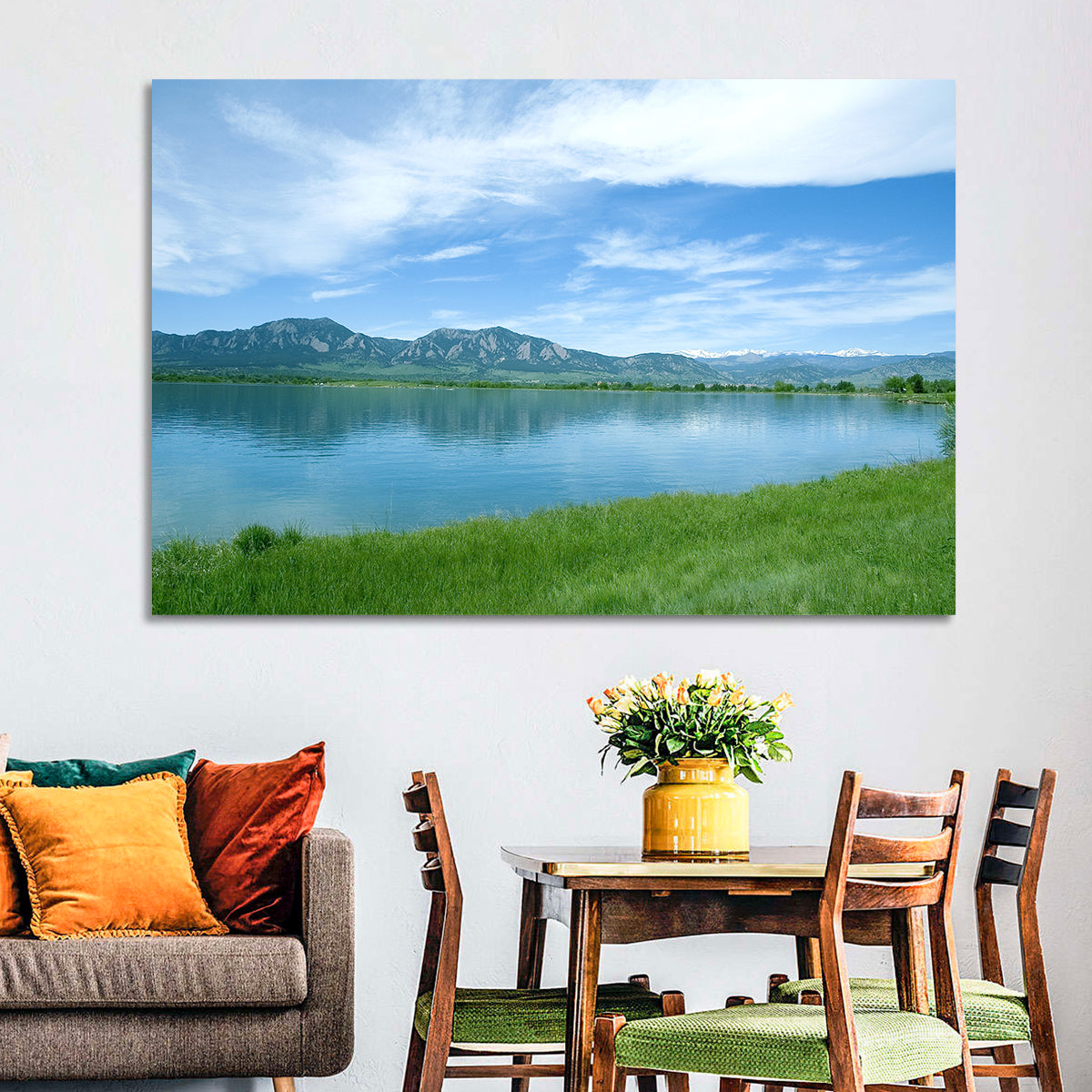 Boulder Reservoir and Flatirons Wall Art in a room, landscape