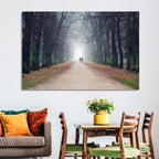 Foggy Tree Lined Walkway in Autumn Wall Art