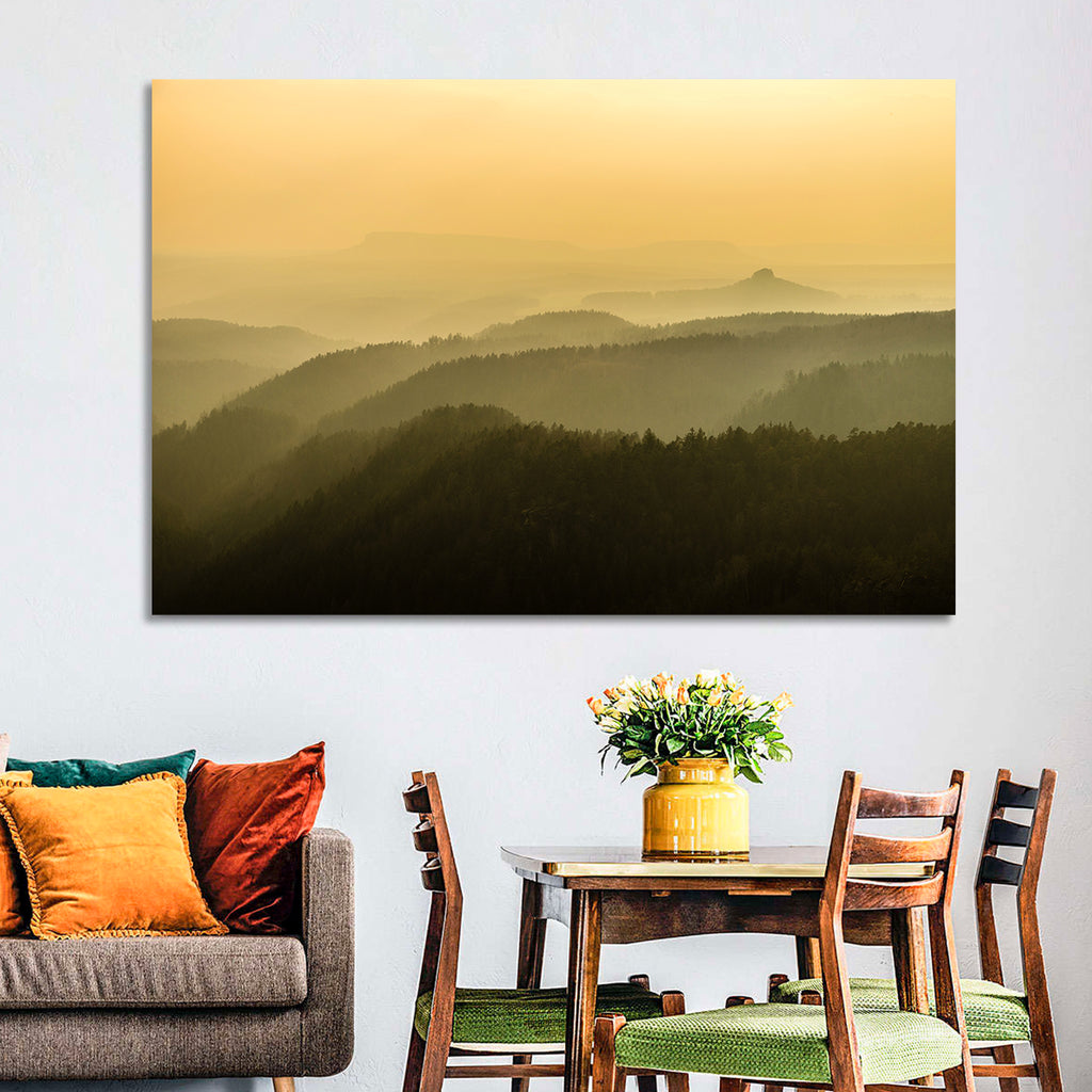 Misty Golden Ridge Landscape Wall Art