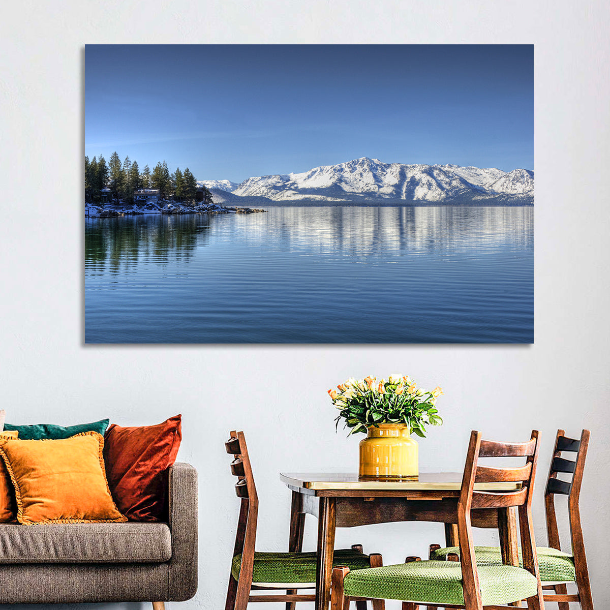 Elk Point Lake Tahoe Reflection Wall Art in a room, landscape