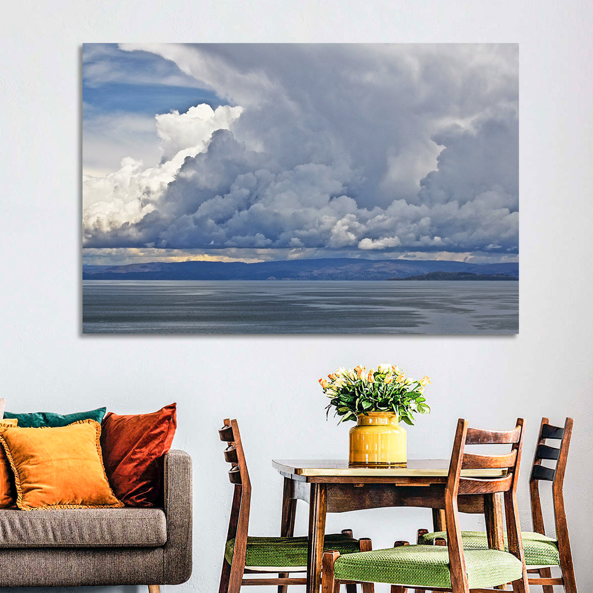 Lake Titicaca Moody Cloudscape Wall Art in a room, landscape