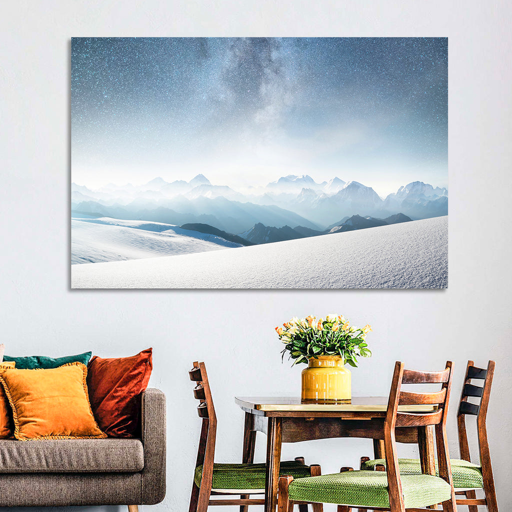 Starry Milky Way Over Snowy Peaks Wall Art