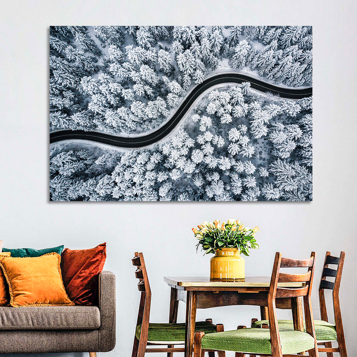 S-curve Winter Forest Road Wall Art