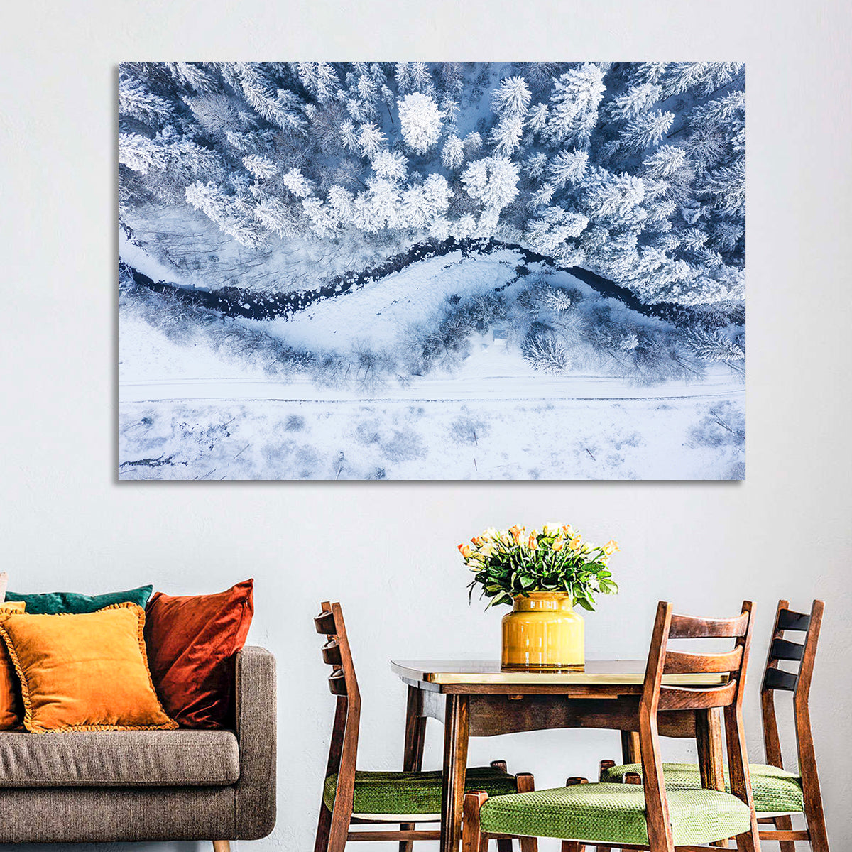 Winding Snowy River Wall Art in a room, landscape