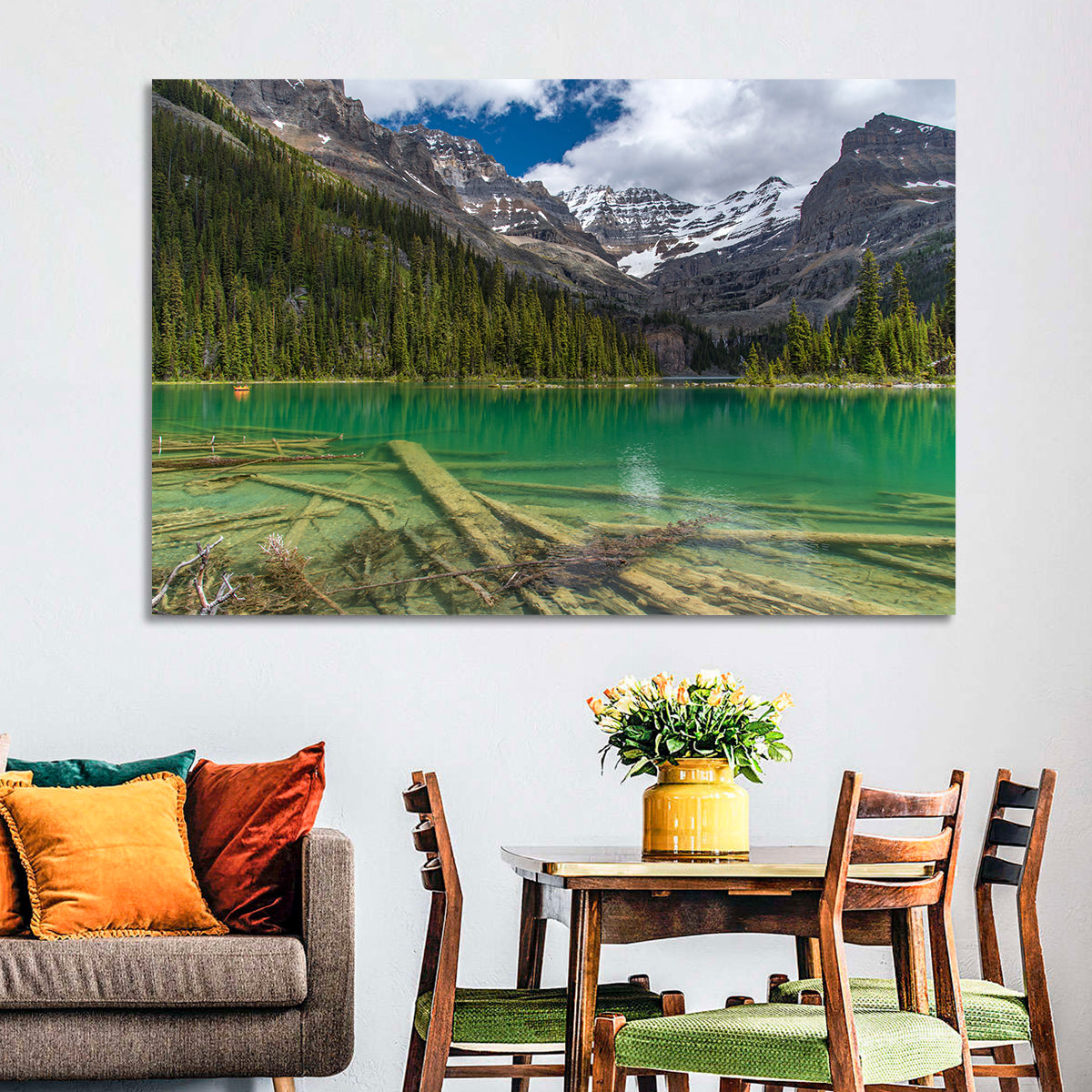 Lake O'hara Reflection Wall Art in a room, landscape