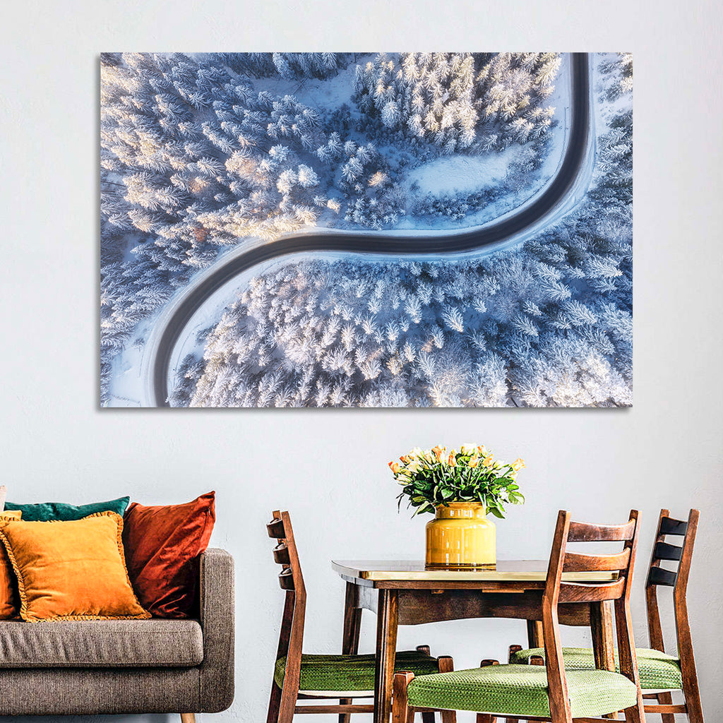 Winding Snow-covered Forest Road Wall Art