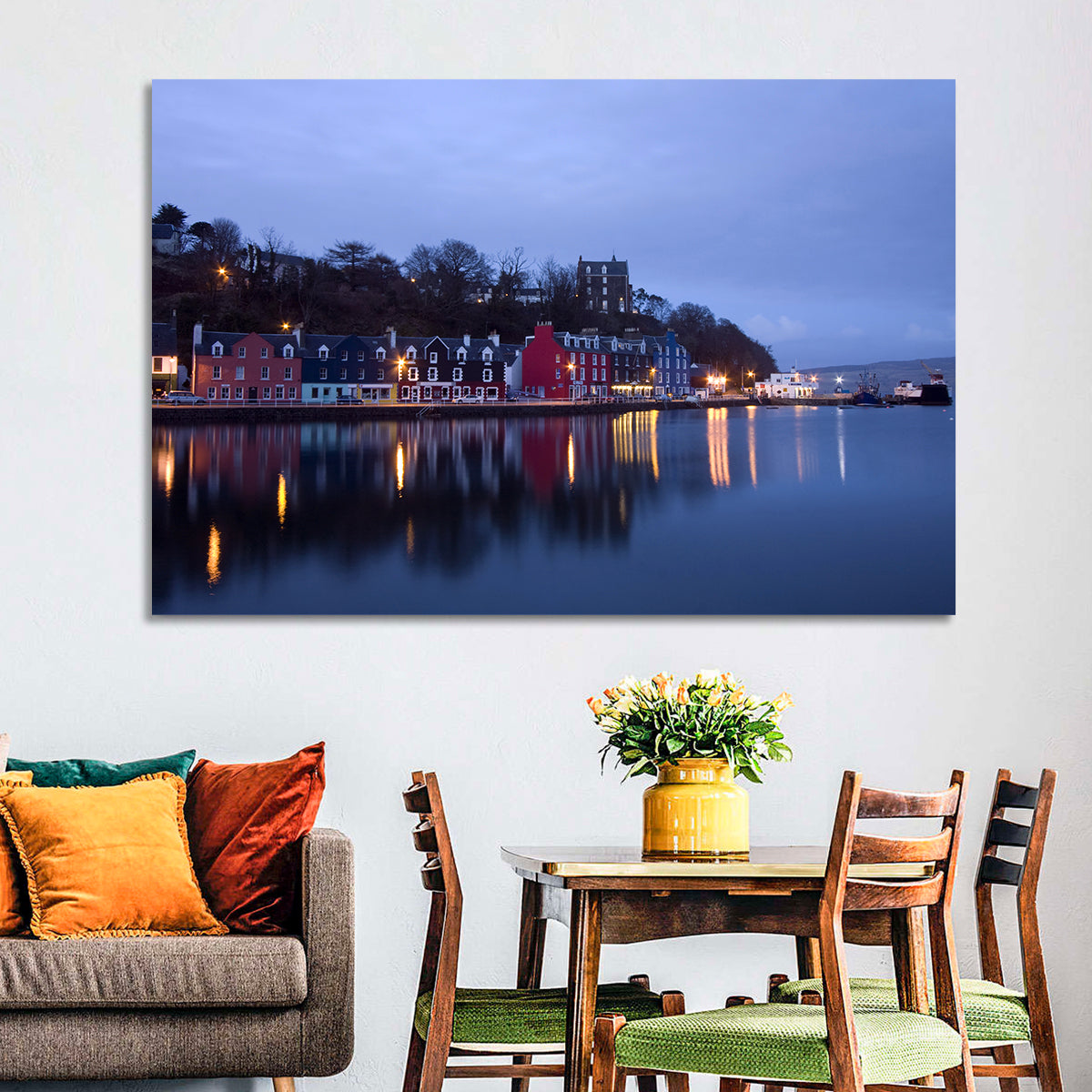 Tobermory Harbour at Twilight Wall Art in a room, landscape