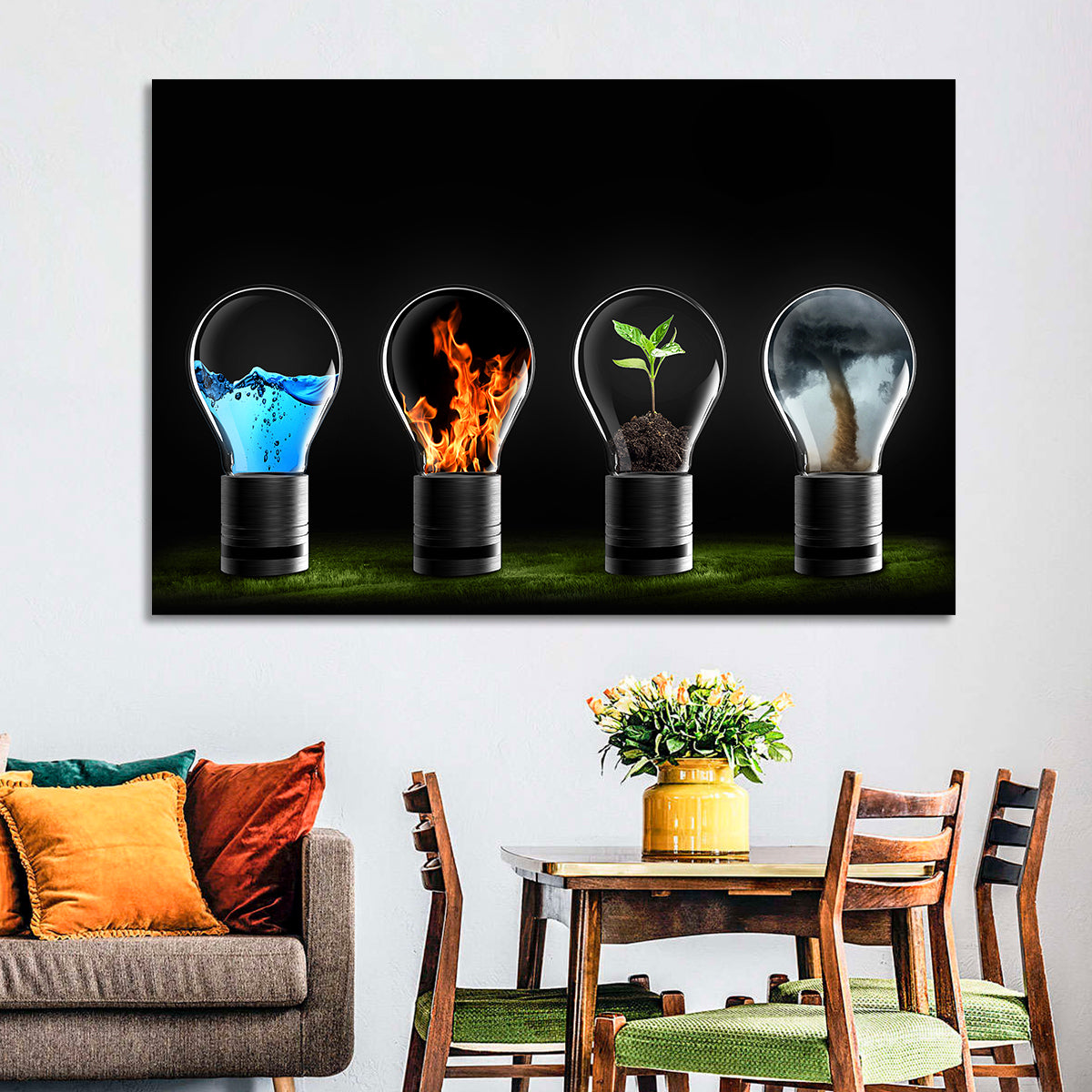 Elemental Light Bulbs Wall Art in a room, landscape