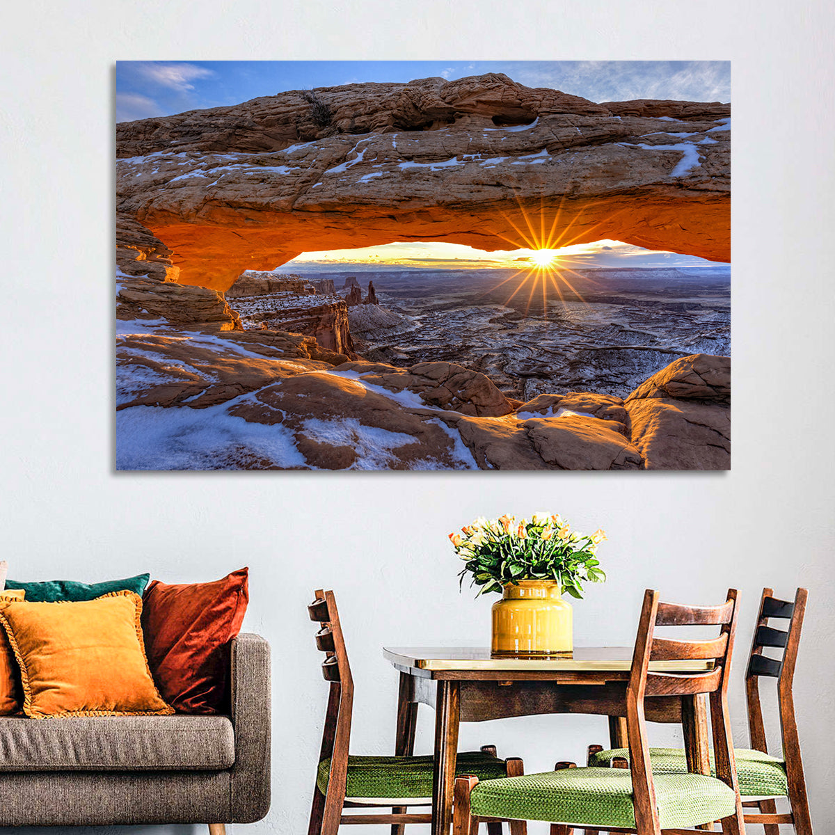Sunrise at Mesa Arch Wall Art in a room, landscape