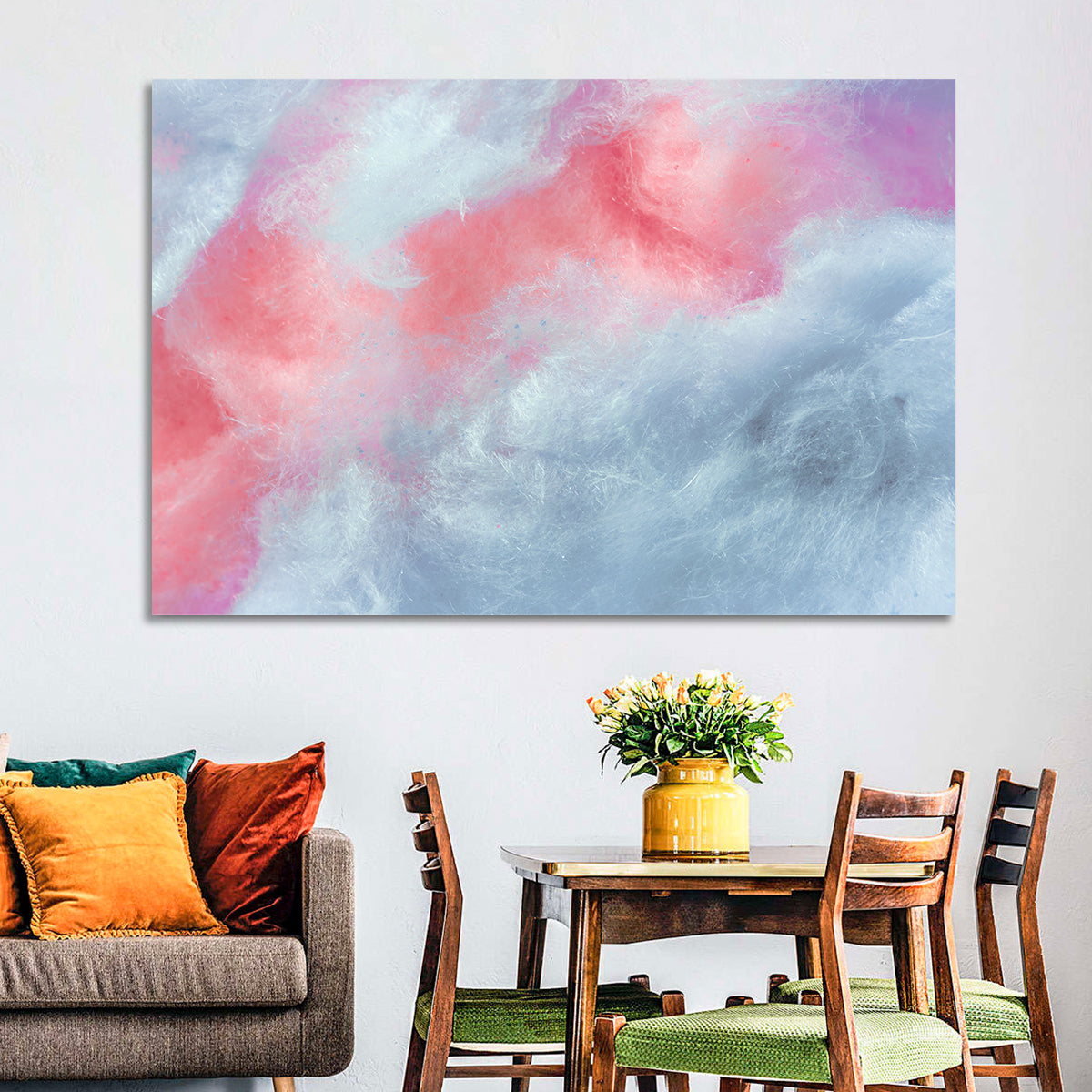 Spun Sugar Abstract Wall Art in a room, landscape