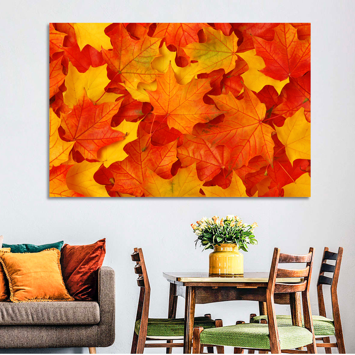 Autumn Maple Leaves Wall Art in a room, landscape