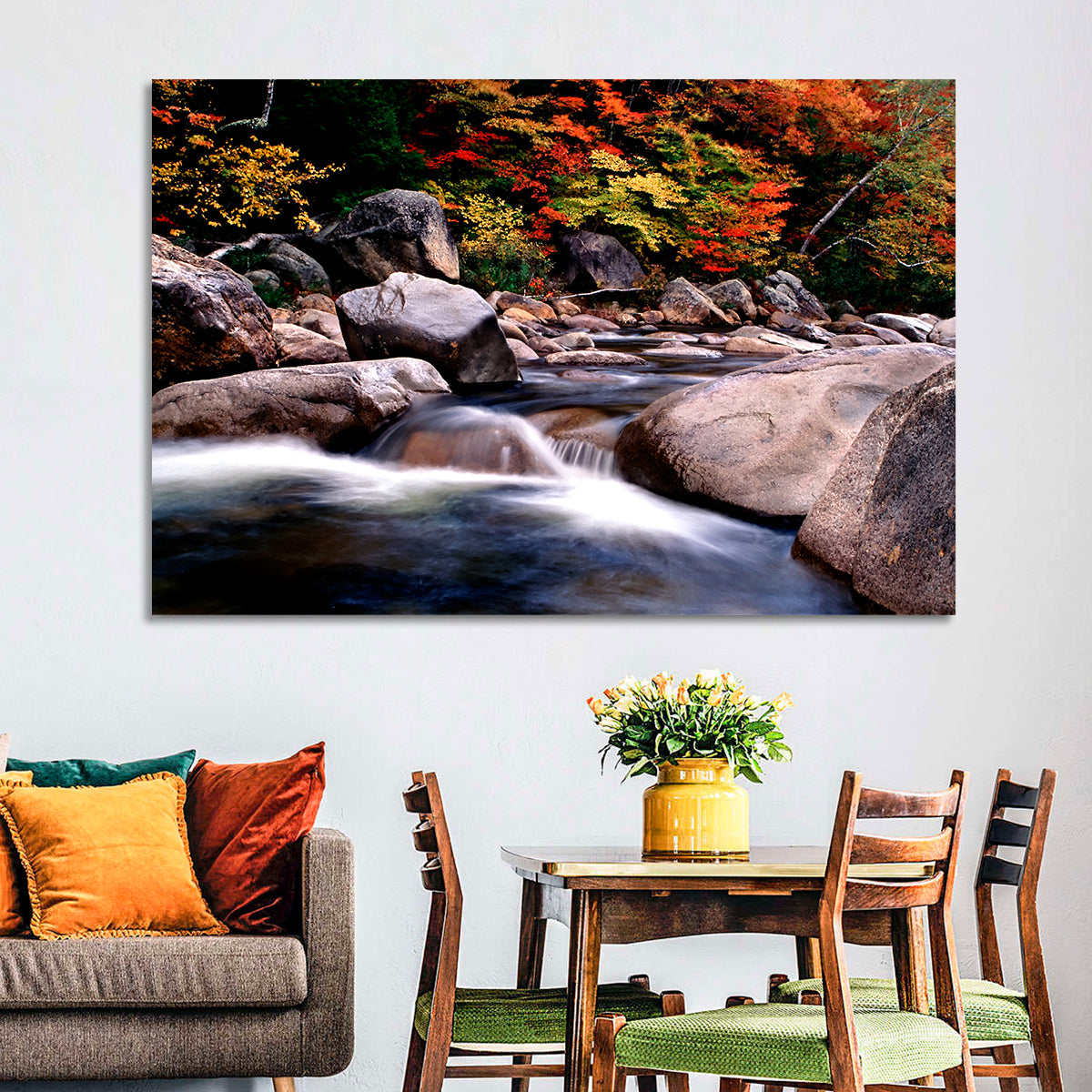 New Hampshire Autumn Stream Wall Art in a room, landscape