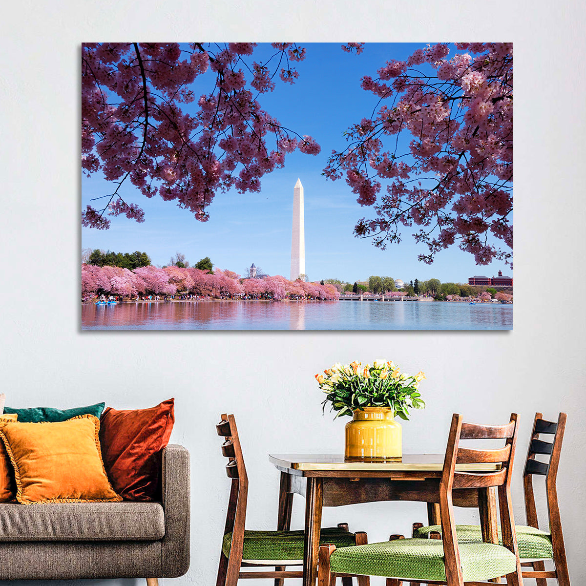 Washington Monument with Cherry Blossoms Wall Art in a room, landscape
