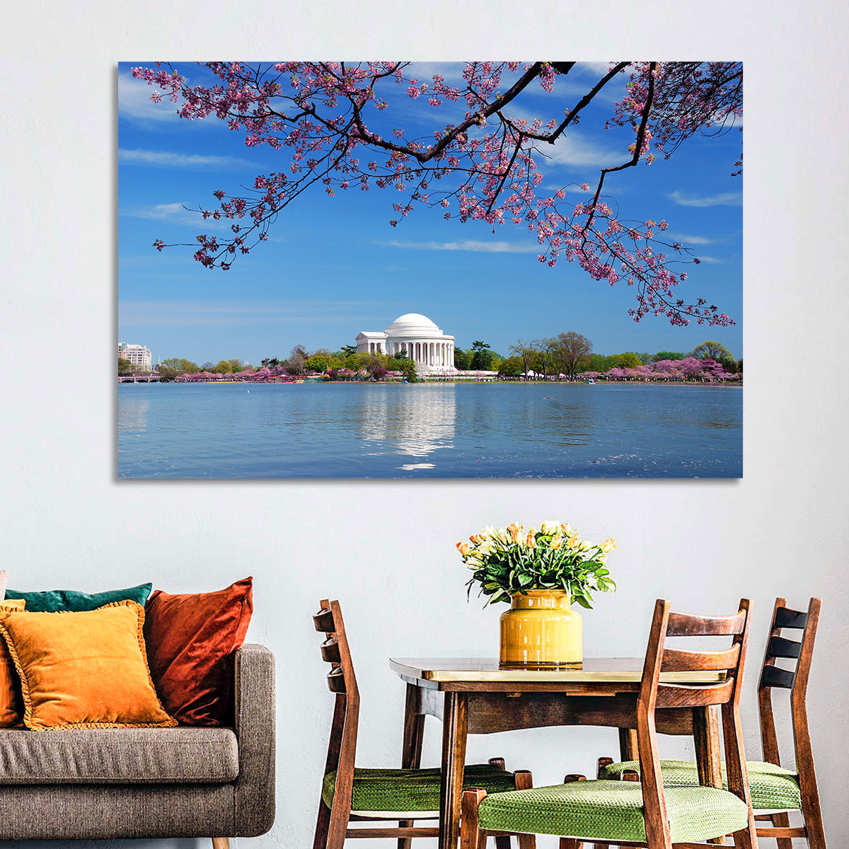 Thomas Jefferson Memorial with Cherry Blossoms Wall Art in a room, landscape