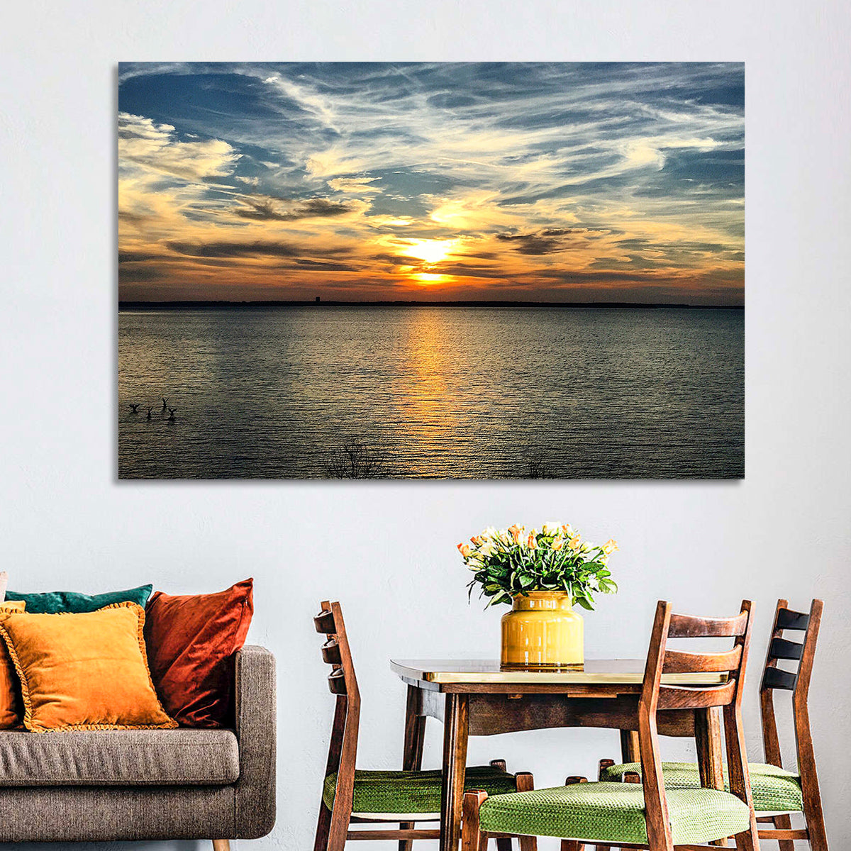 Texoma Lake Sunset Wall Art in a room, landscape