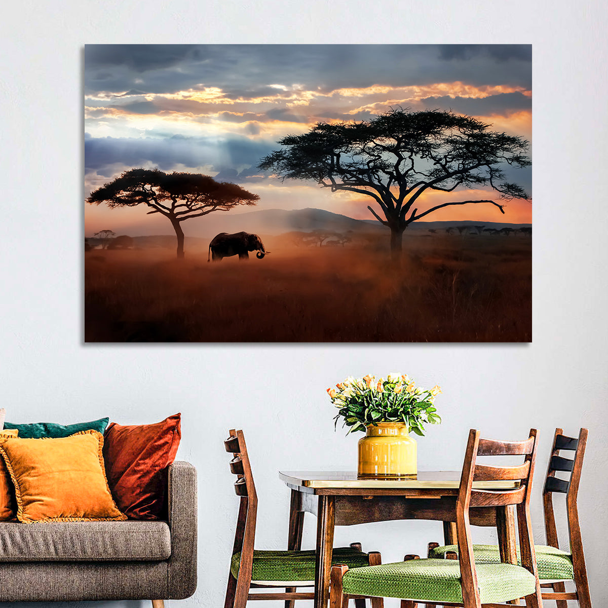 Savanna Elephant at Sunset Wall Art