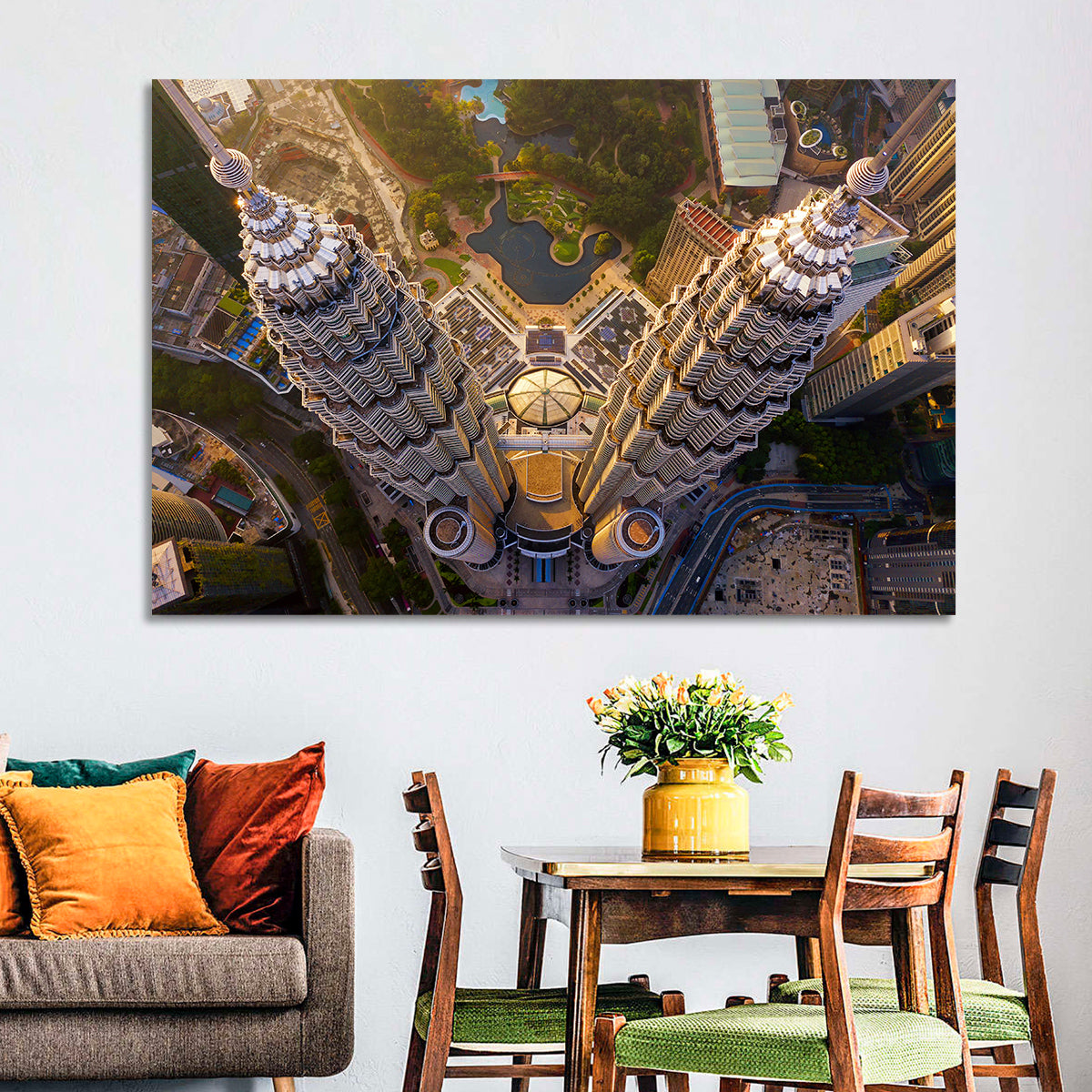 Petronas Twin Towers Kuala Lumpur Golden Hour Wall Art in a room, landscape