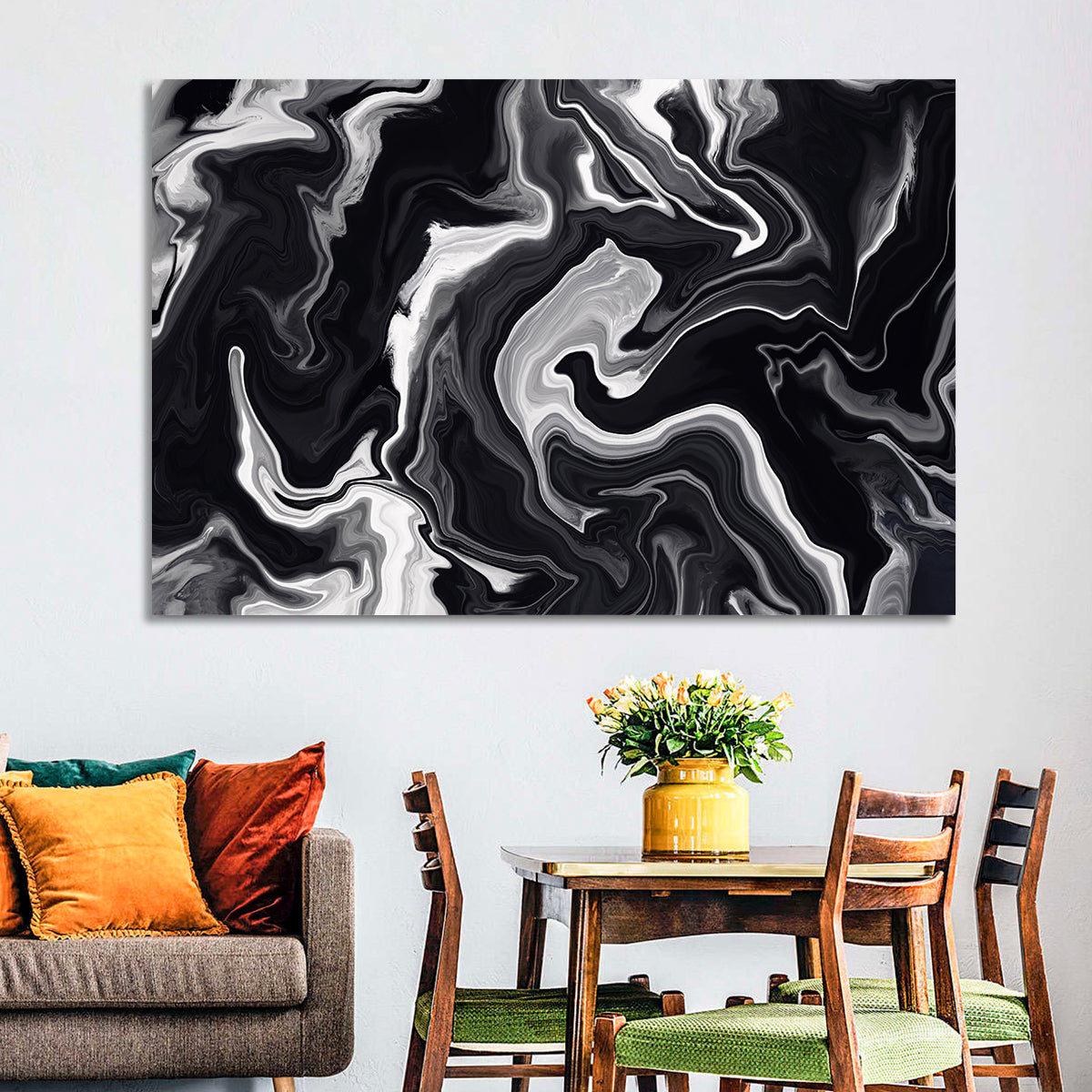 Flowing Black Marble Abstract Wall Art