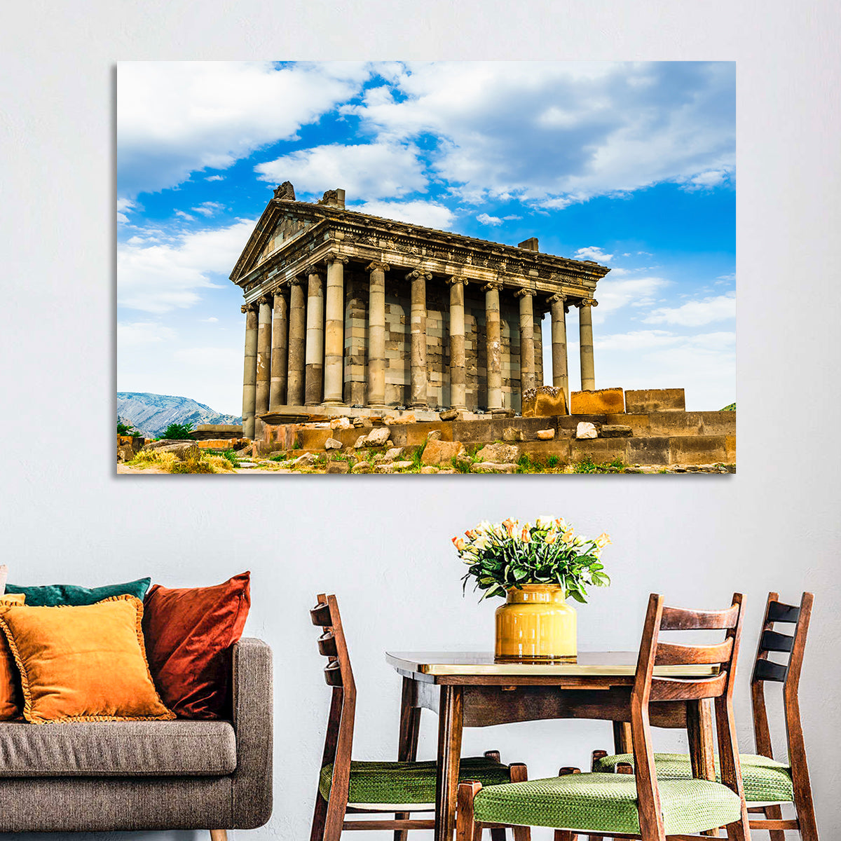 Temple of Garni Vintage Landscape Wall Art in a room, landscape
