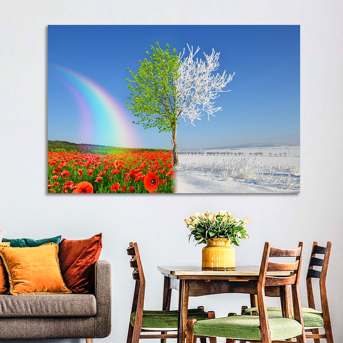 Seasonal Split Landscape Wall Art in a room, landscape
