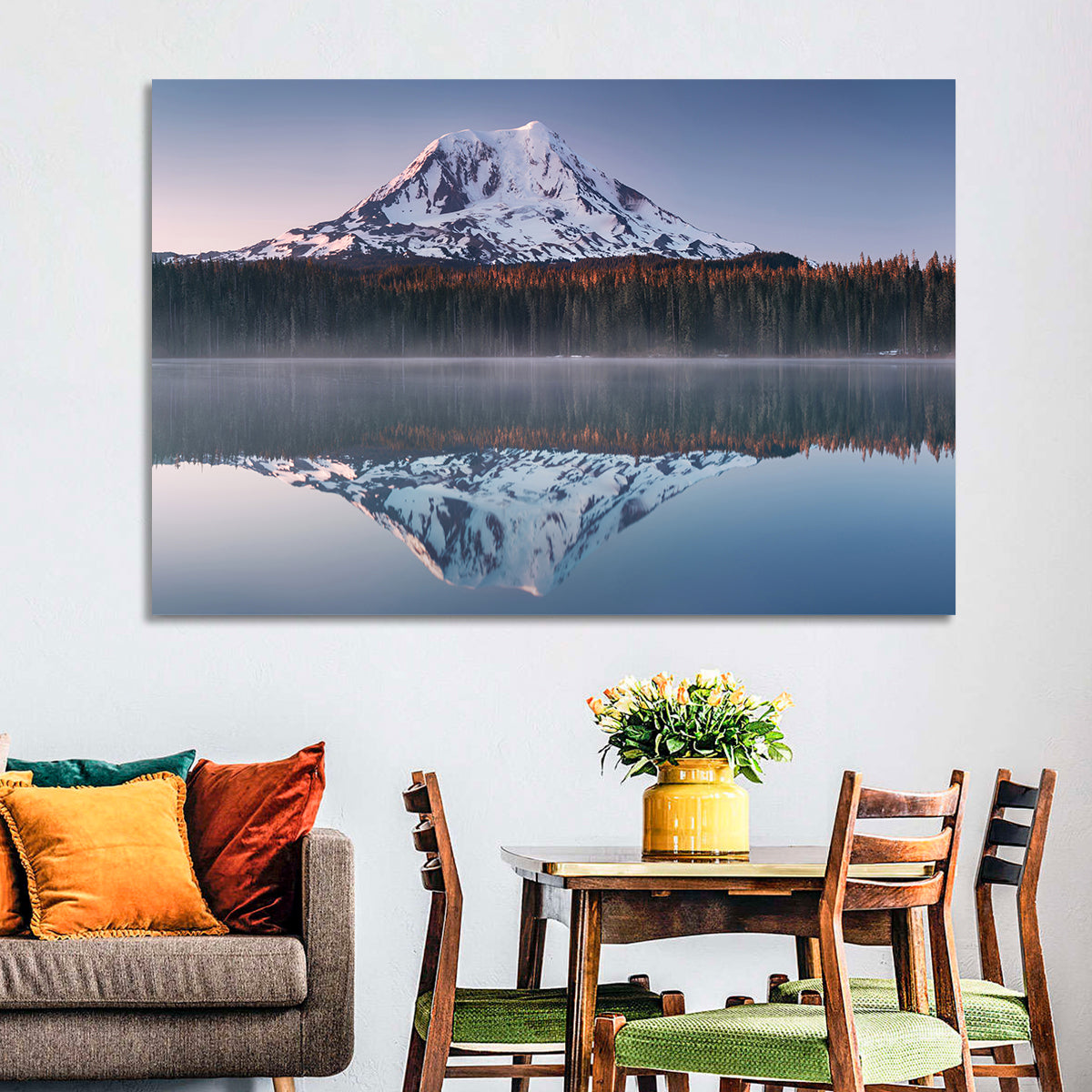 Mount Adams Sunrise Reflection Wall Art in a room, landscape