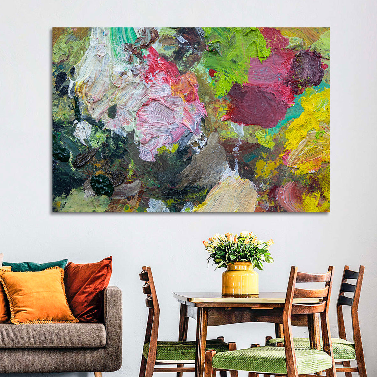 Hand Drawn Abstract Palette Wall Art in a room, landscape