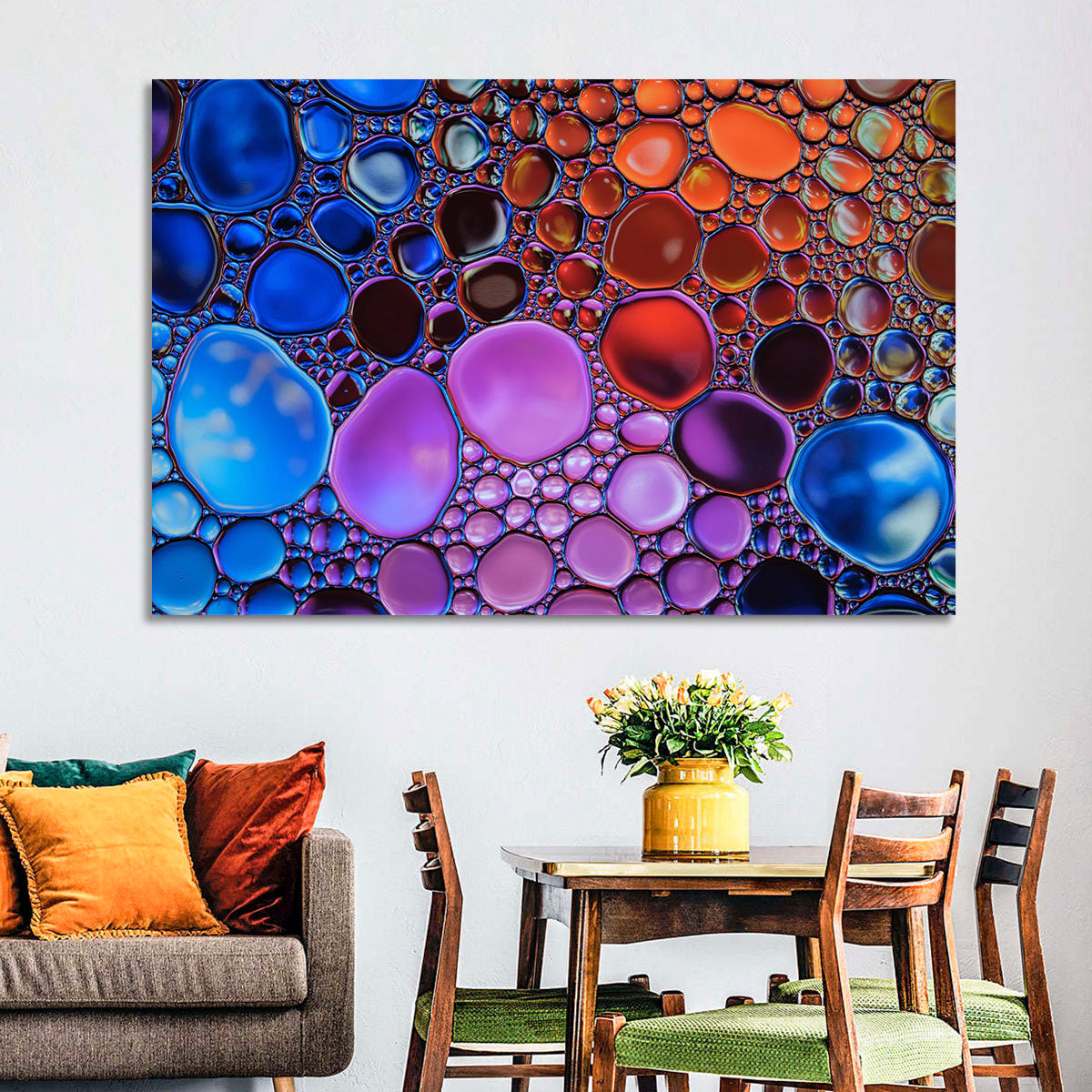 Flowing Bubbles Abstract Wall Art in a room, landscape