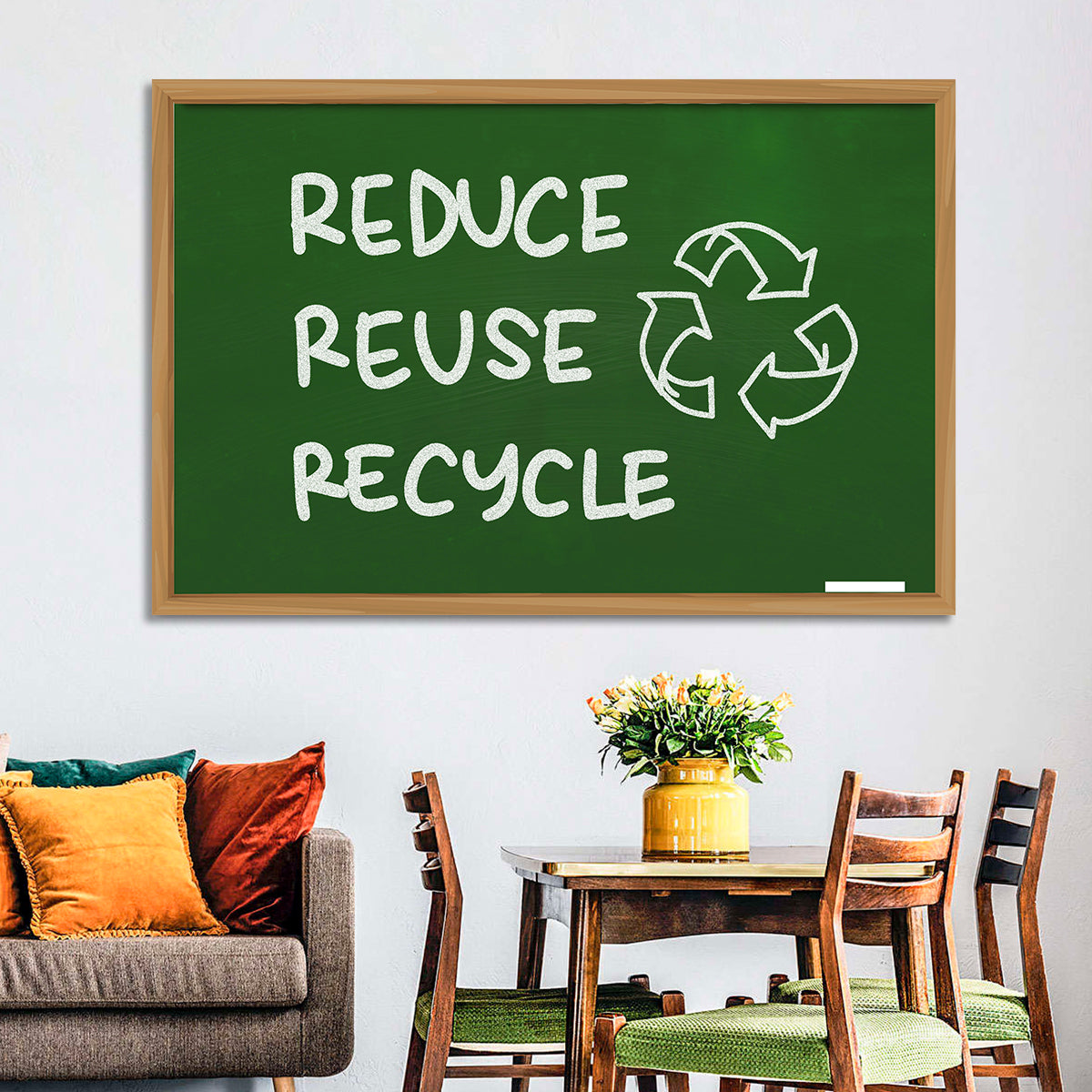 Reduce Reuse Recycle Chalkboard Wall Art in a room, landscape