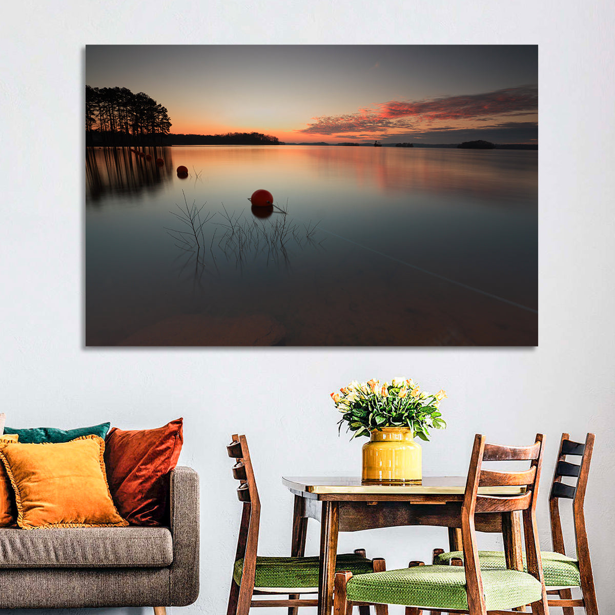 Lake Lanier Buoys at Sunset Wall Art in a room, landscape